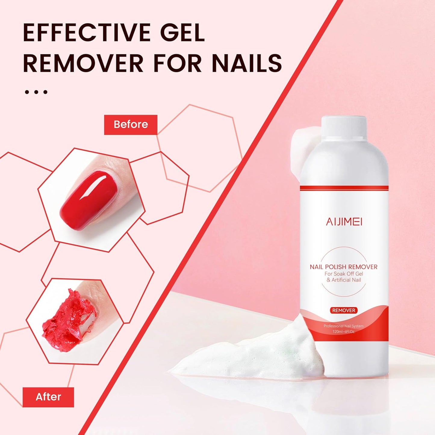 AIJIMEI Nail Polish Remover Kit 4FL.OZ 2PCS, Fast Efficient Gel Polish Remover for Nail Polish Gel, Nails Remove Soak Off Nail Gel Polish Dipping Powder Remover Acrylic nails