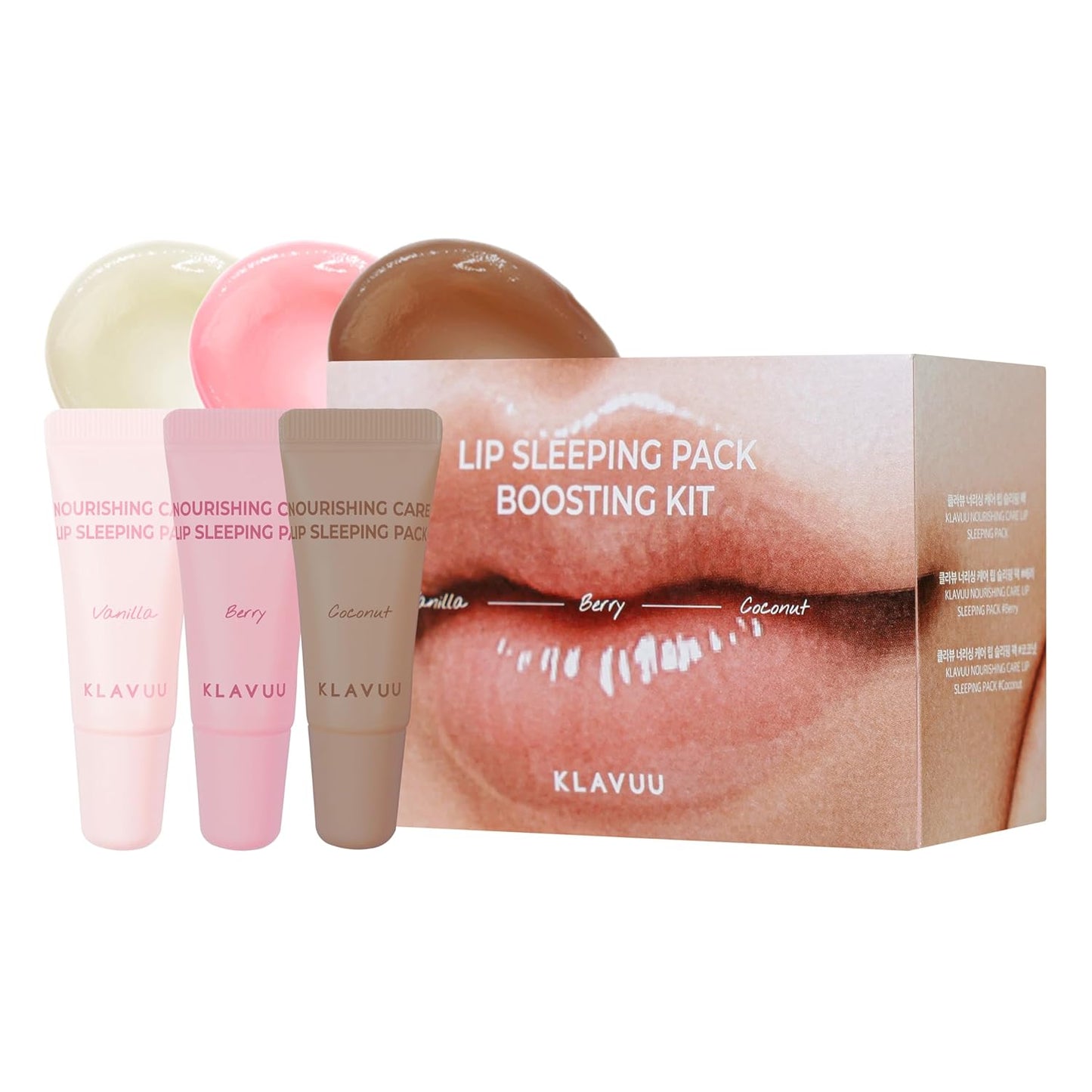 Klavuu Lip Sleeping Pack Boosting Kit – Overnight Hydrating Lip Mask, Daily Balm, Gentle Scrub & Berry Plumper, Korean Lip Care Gift Set