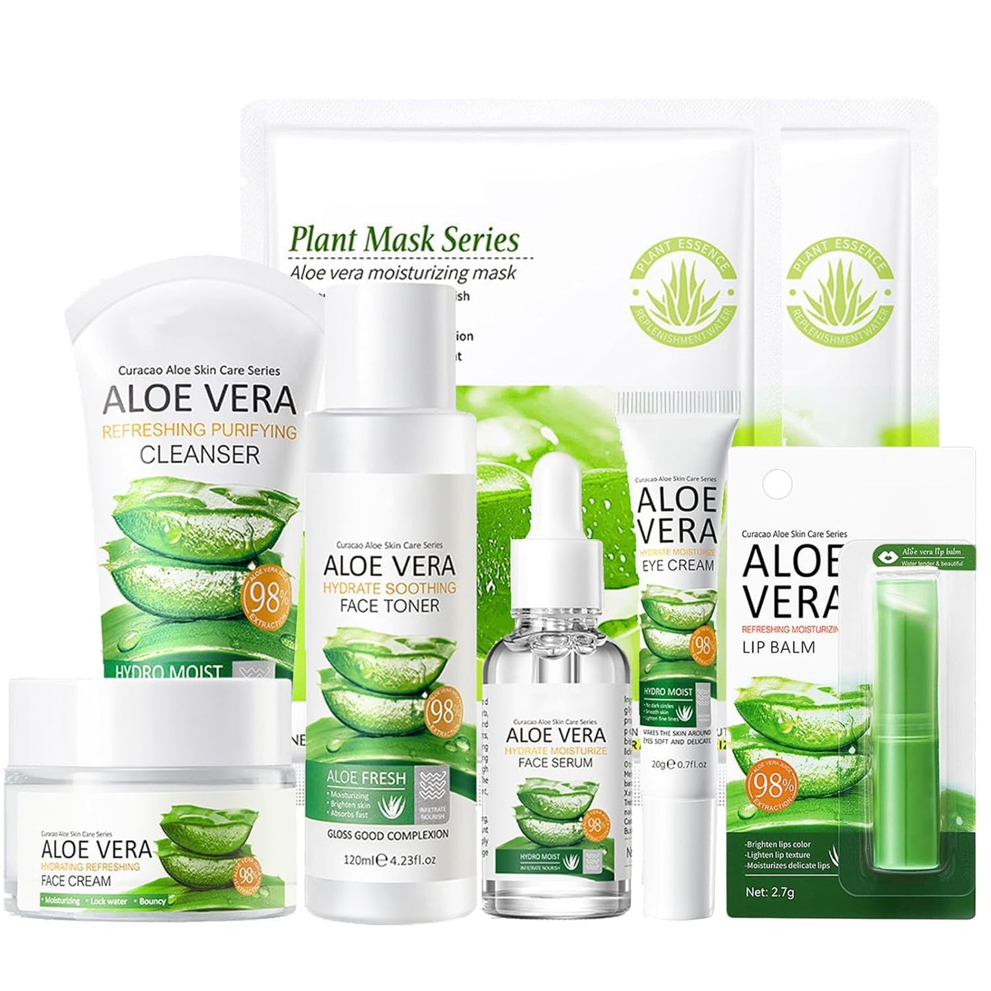 8Pcs Skin Care Products Set, Aloe Vera Skin Care Sets, Skin Care Gift Set for Women Girls, Skincare Routine Set, Face Care Kit with Cleanser, Mask, Toner, Serum, Lip Balm, Eye Cream, Moisturizer