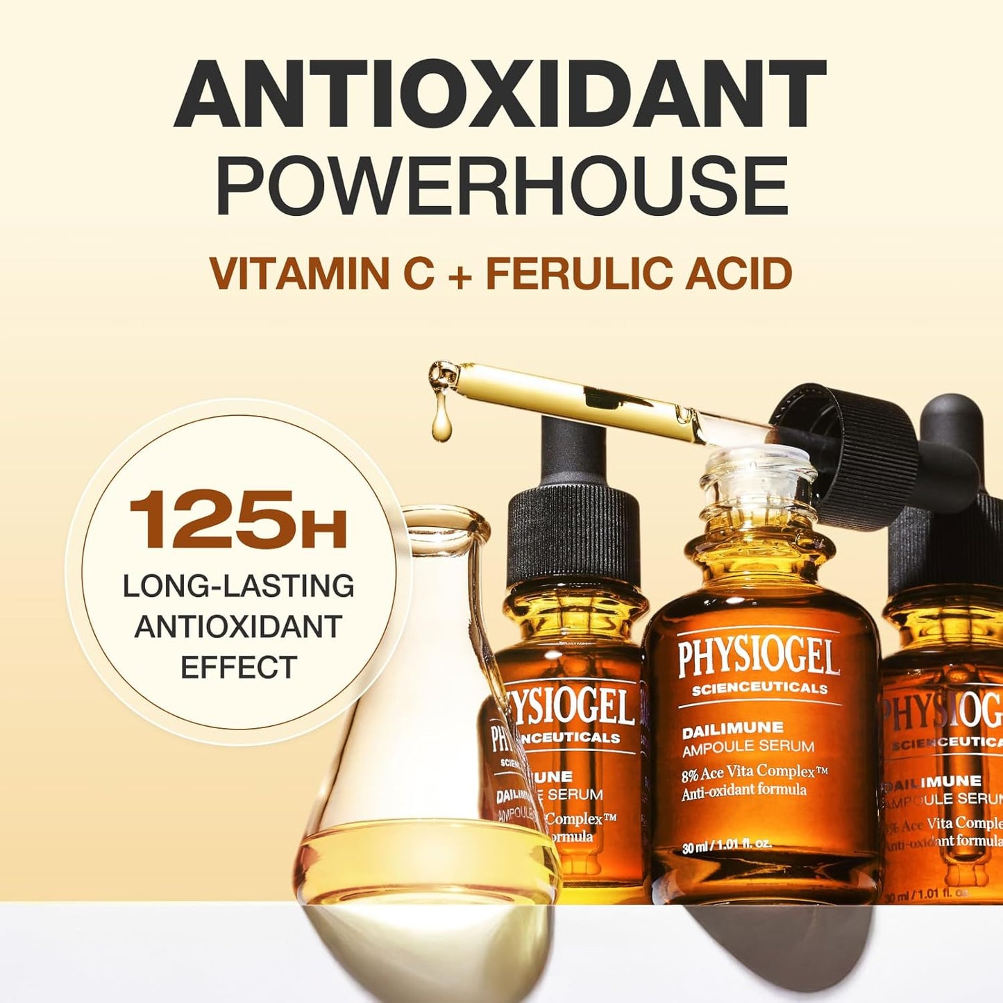 Physiogel Ampoule Vitamin C Face Serum, Strengthens Skin Barrier Antioxidant, Korean skin care, Moisturizing, Brightening, Soothing & Hydrating Serum Vitamin E & B5 Skincare Face Essence.