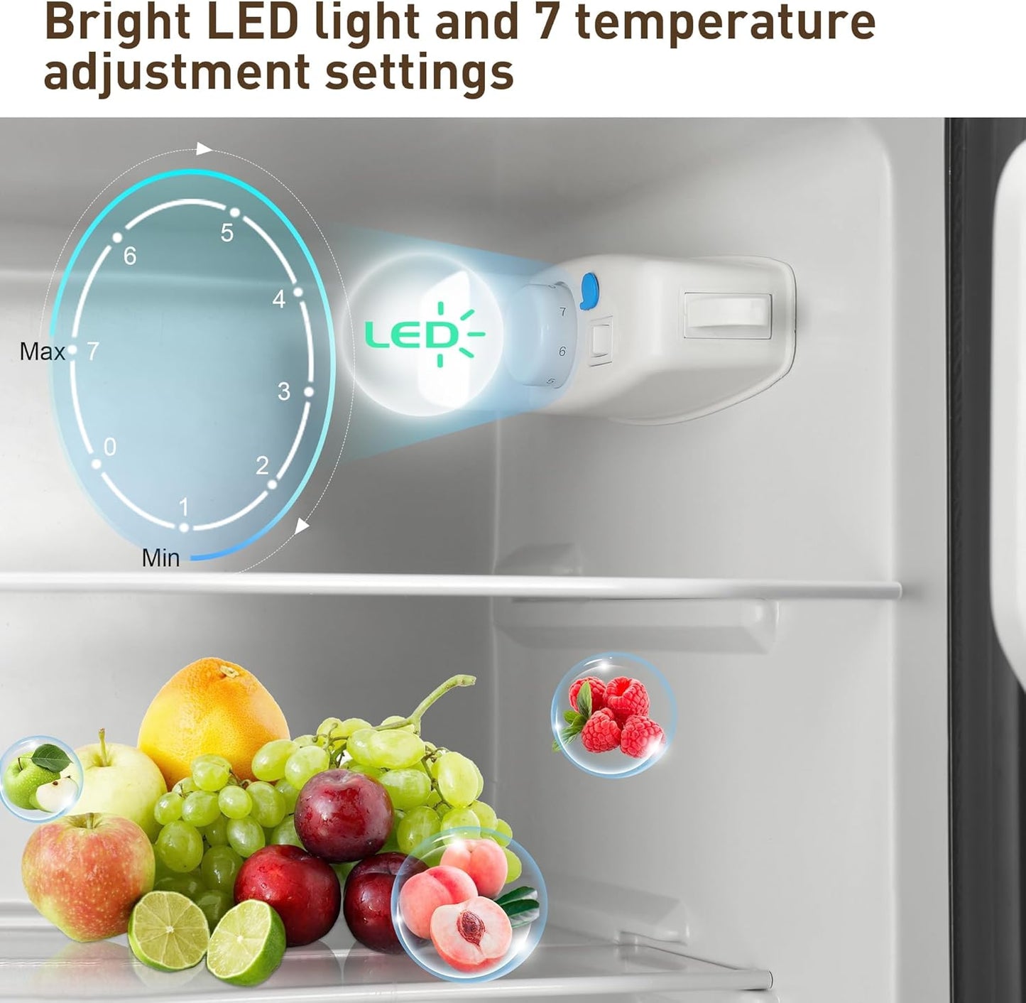 Mini Fridge with Freezer, 3.2 Cu. Ft. Small Fridges with Freezer, Refrigerators Adjustable Thermostat, Apartment Size Refrigerator with Freezers for Office, Apartment, Dorm, Kitchen, Wood