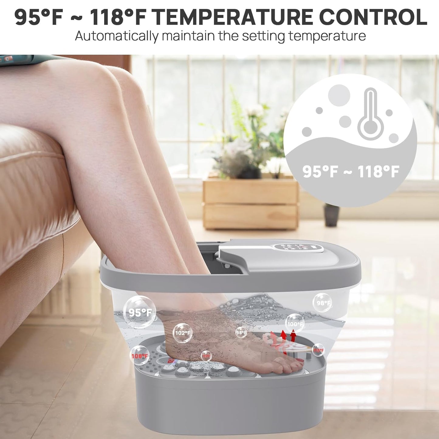 HOSPAN Collapsible Foot Spa Electric Rotary Massage, Foot Bath with Heat, Bubble, Remote, and 24 Motorized Shiatsu Massage Balls. Pedicure Foot Spa for Feet Stress Relief - FS02A