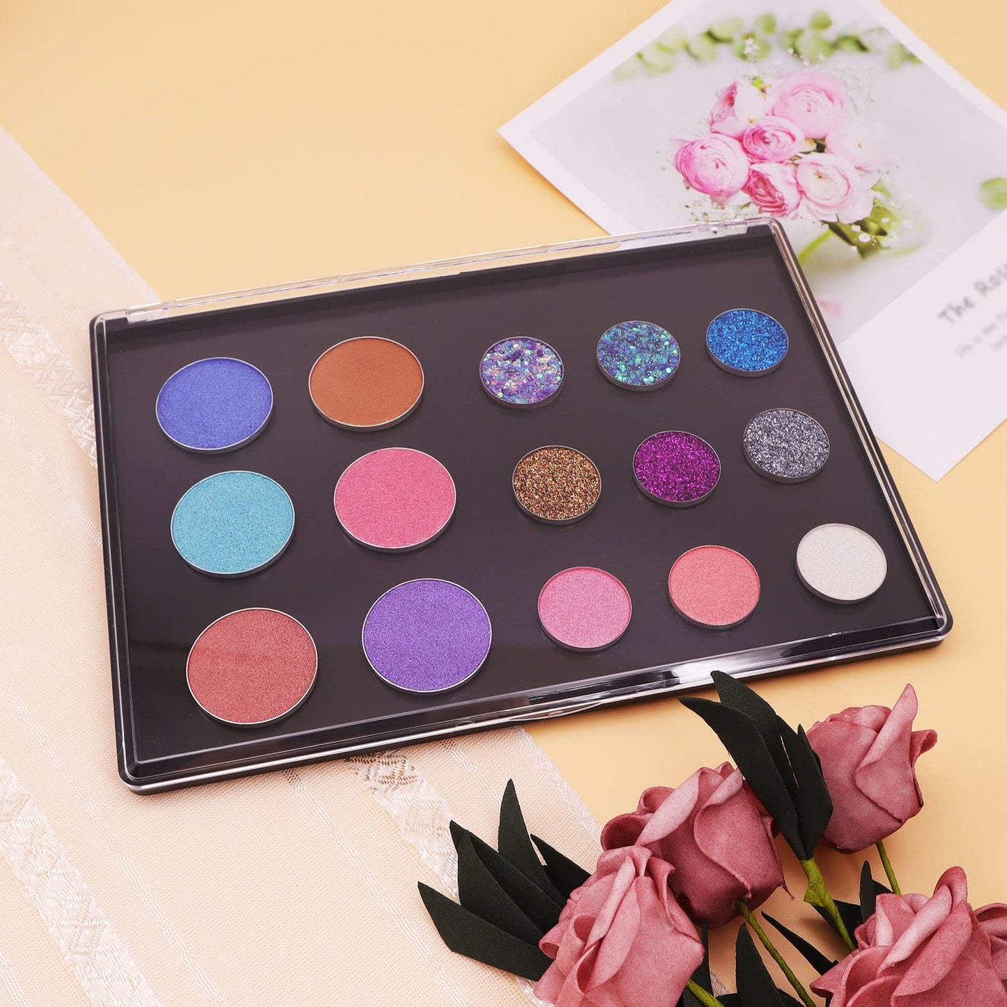 XL Large Empty Magnetic Eyeshadow Palette with Clear Top, Travel Makeup Organizer with 40Pcs Adhesive Metal Stickers For DIY Your Own Powder Palette (XL Large - 9.25'x6.57')