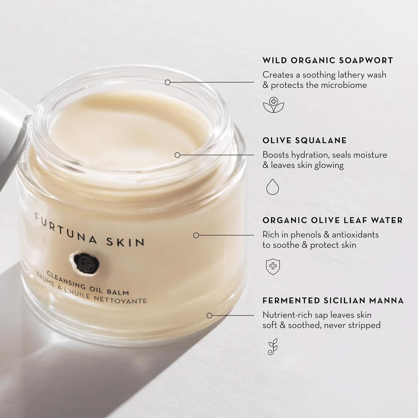 Furtuna Skin Cleansing Oil Balm - Luxurious Vegan Makeup Remover & Skin Nourisher, Olive Oil & Wild Organic Plants Blend, 80g