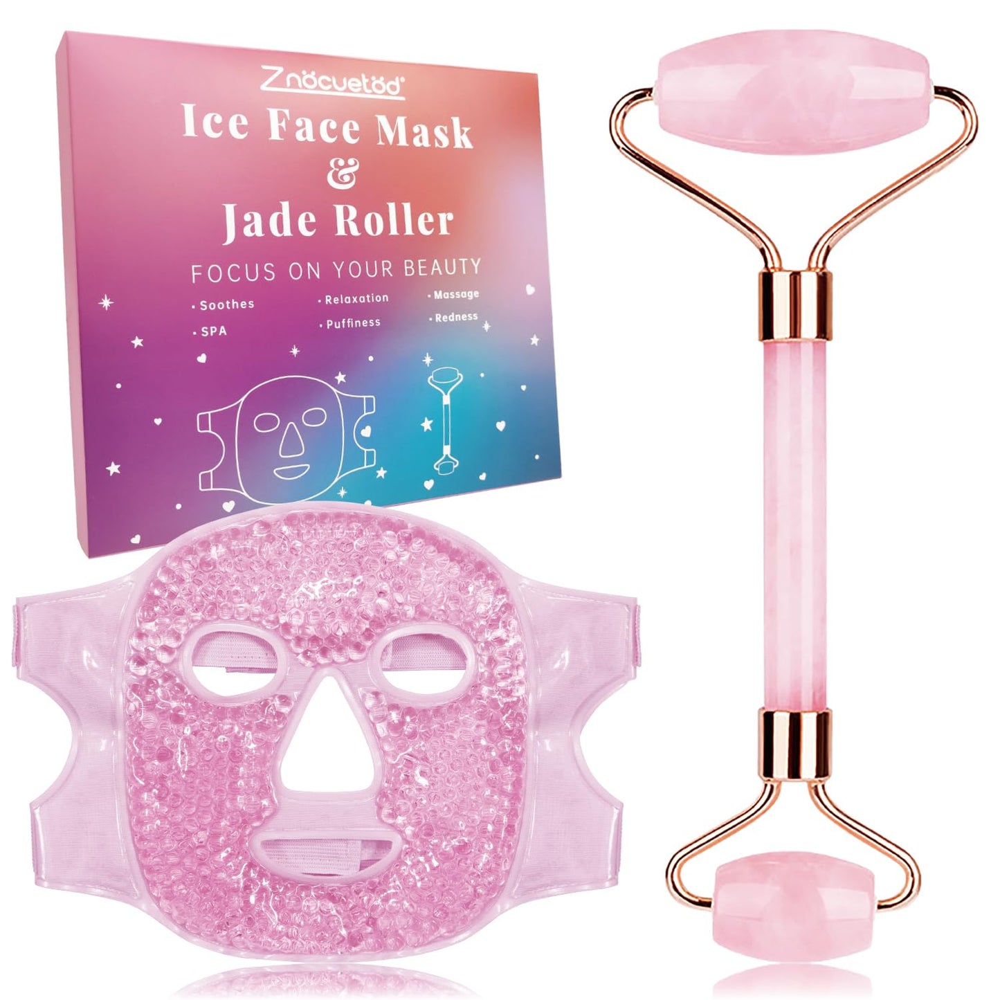 ZNÖCUETÖD Ice Face Roller Facial Jade Roller and Ice Face Mask Cold Cooling Gel Mask Gift Set for Women Face Aging Wrinkles Lifting Firming Puffy Eyes, Eye Face Neck Roller Massager SPA Tools