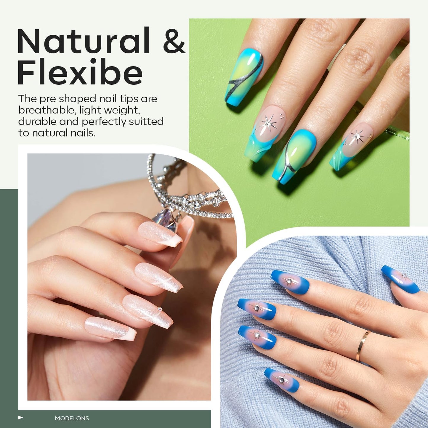 modelones Medium Coffin Gel Nail Tips Kit, 9-in-One Nail Glue with Portable U V Lamp 216Pcs 12Sizes Pre-Etched Press ons Fake Acrylic Extension Kit DIY Salon Gift for Women