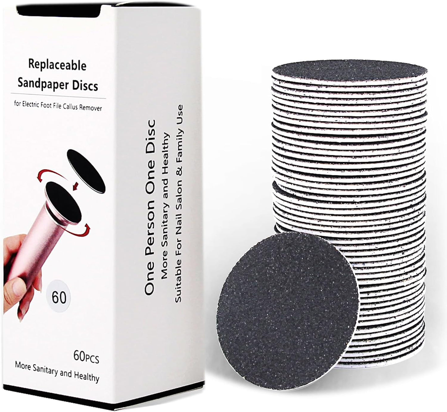 60pcs Replaceable Sandpaper Refill Discs for Electric Foot File Callus Remover Hard Dry Dead Skin Removal (Coarse 60 Grit)