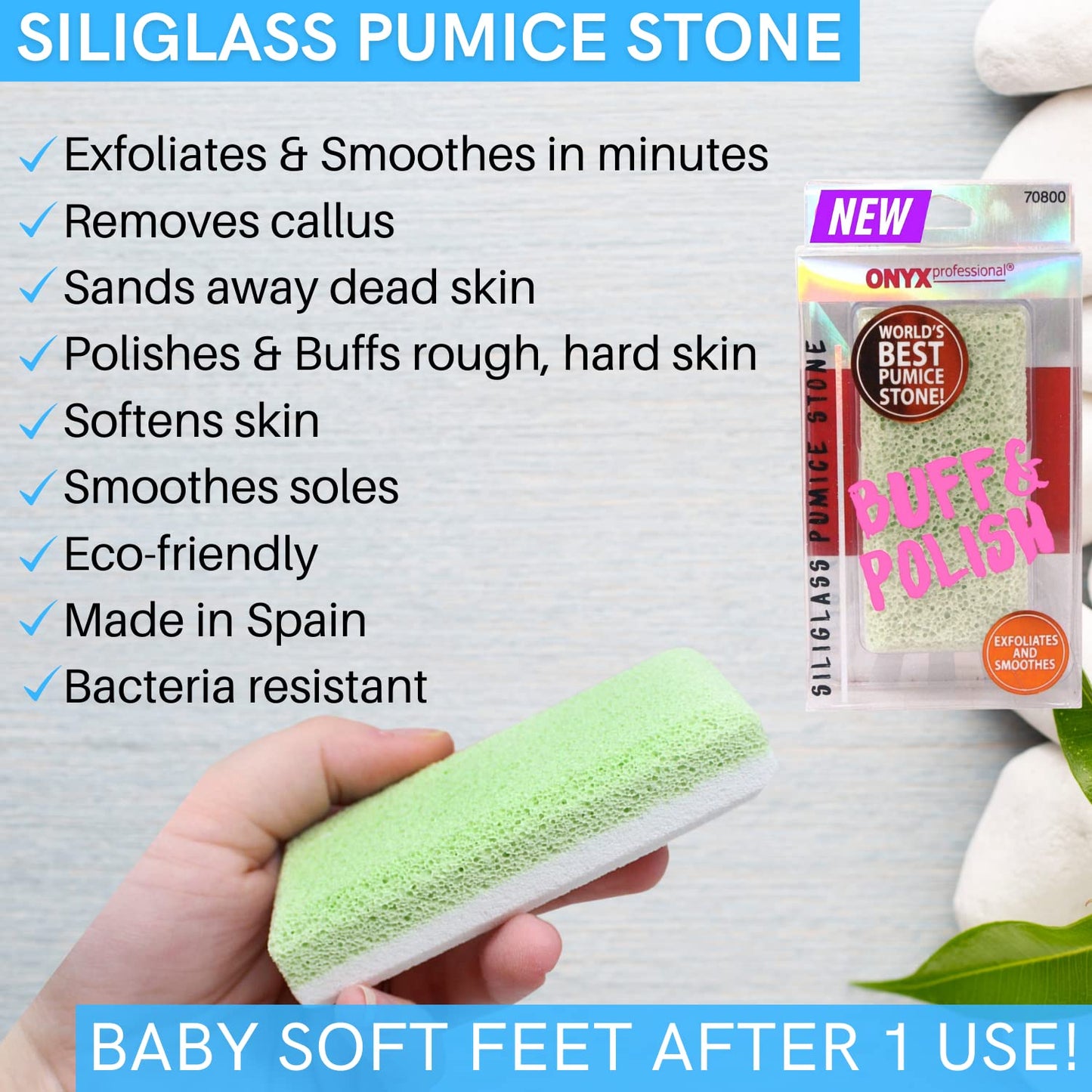 Onyx Professional 2 in 1 Pumice Stone, 100% Siliglass Callus Remover for Feet, Elbows, Knees, Dead Skin, Heels, Hands, Foot File Scrubber Exfoliator Removes Hard, Rough, Dry Skin