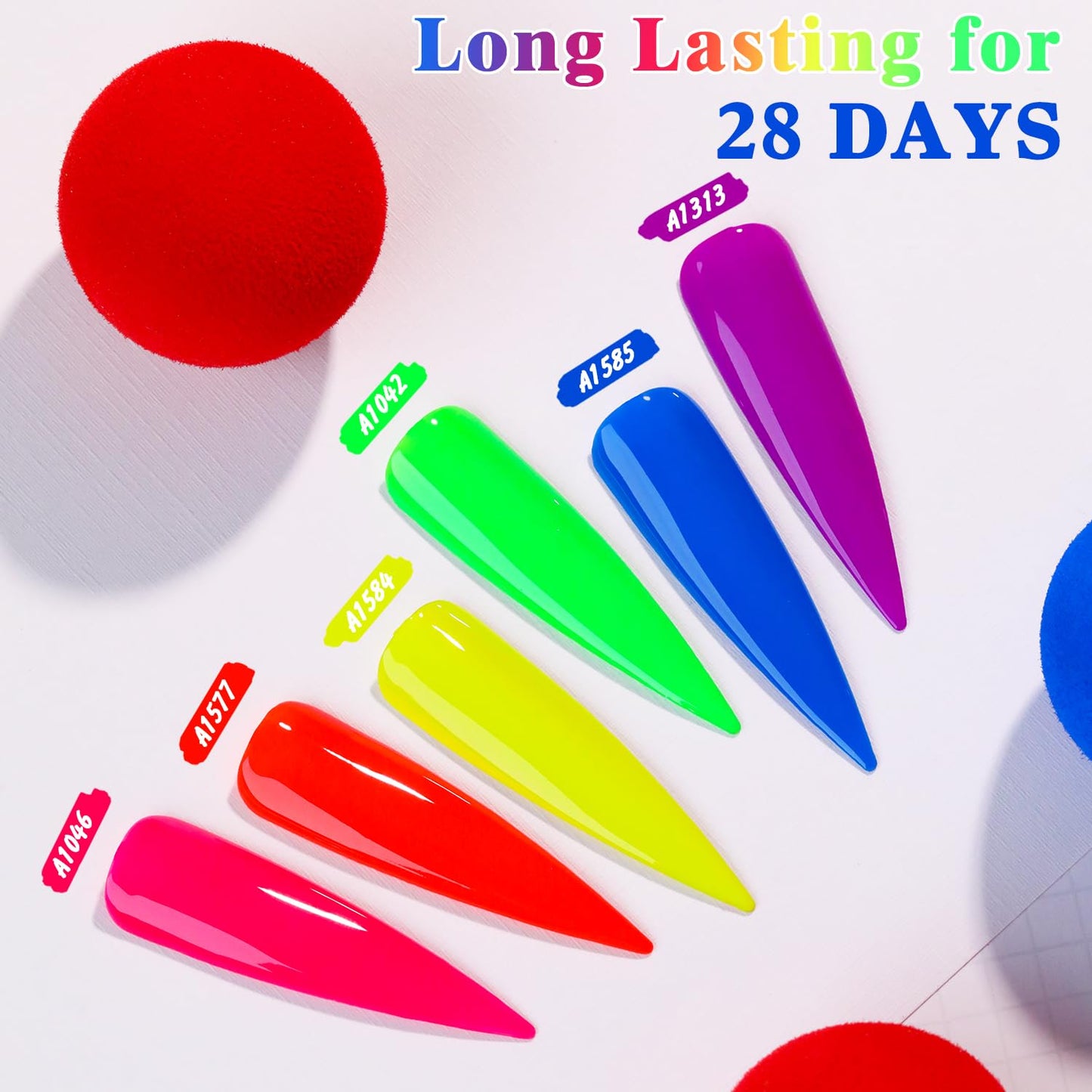 Double Rhythm 6 Pcs 15 ML Gel Polish Set Same Color Same Bottle Soak Off Gel Polish Kit Nail Art Manicure Salon DIY at Home for Women (Neon Green Red Pink Blue Purple-T6-12)