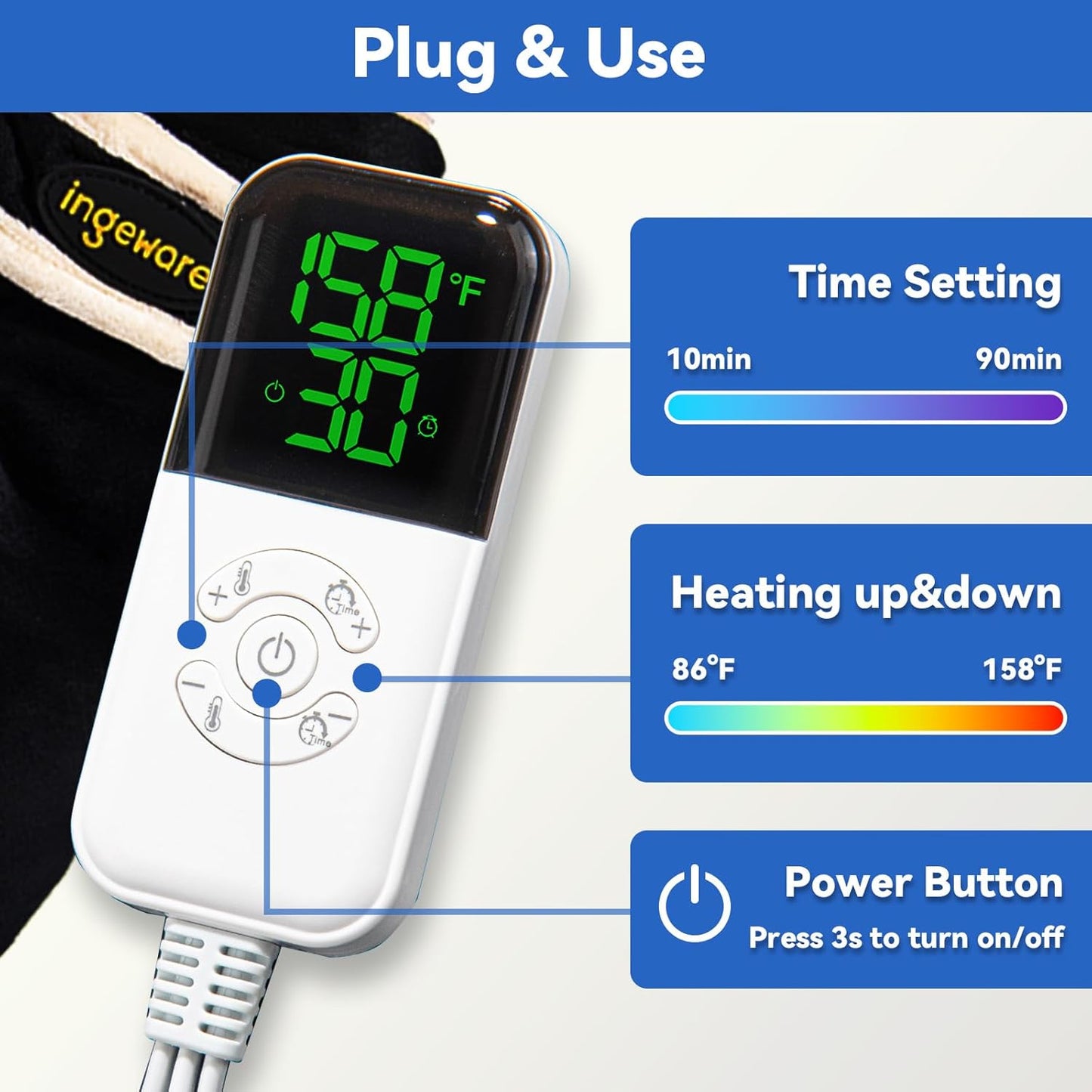 Electric Heating Pad for Women Men, Pain Relief Heated Arthritis Gloves, Heating Mittens with 30-90min Timer, 86-158℉ Adjustable Temperature Shut Off (New Version for feet)