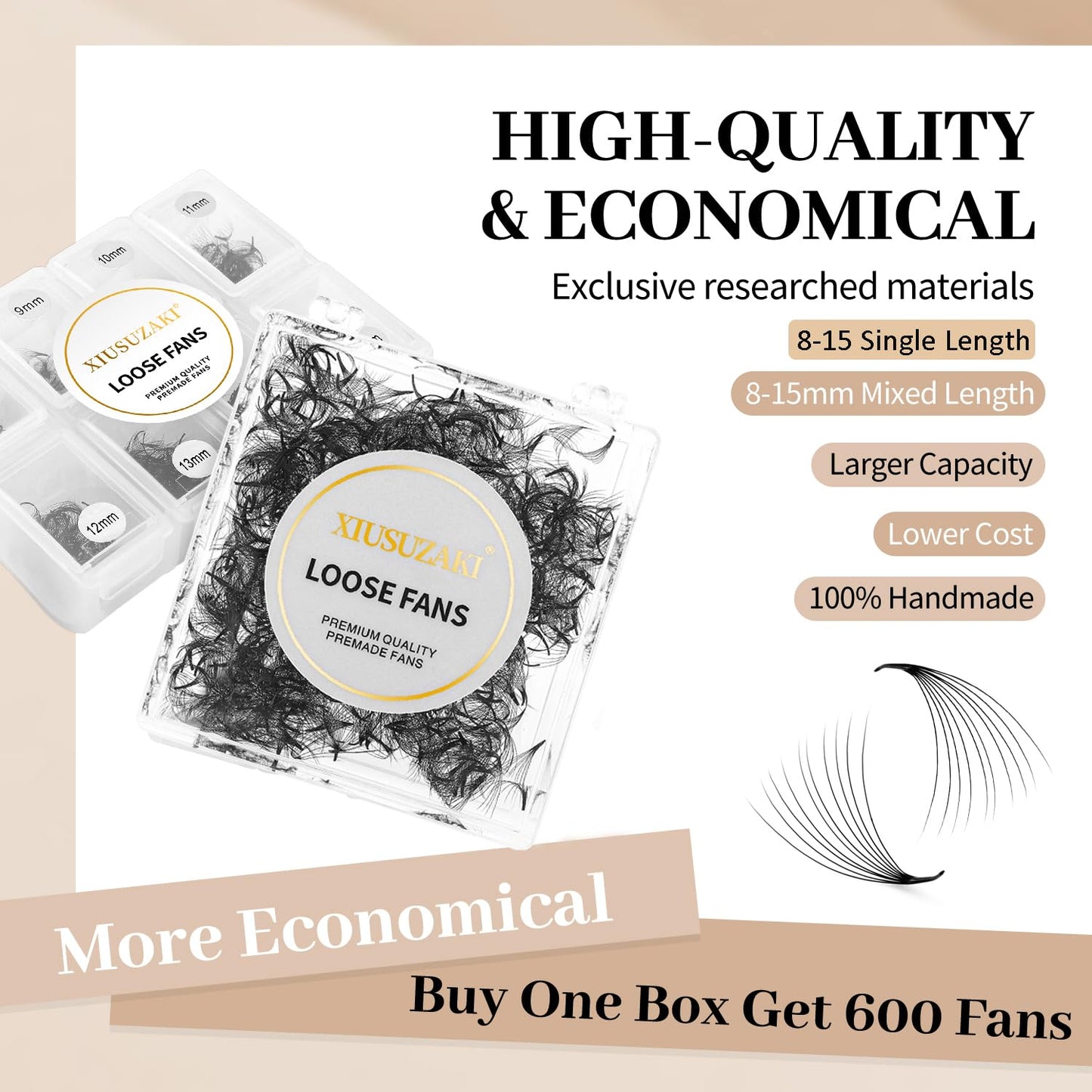 Premade Fans Eyelash Extensions 600 Fans 10D Premade Lash Fans Volume Lash Extensions 0.07 Thickness Eyelash Extension D Curl 14mm Fluffy Soft Handmade Loose Fan(600Fans-10D-0.07-D,14mm)