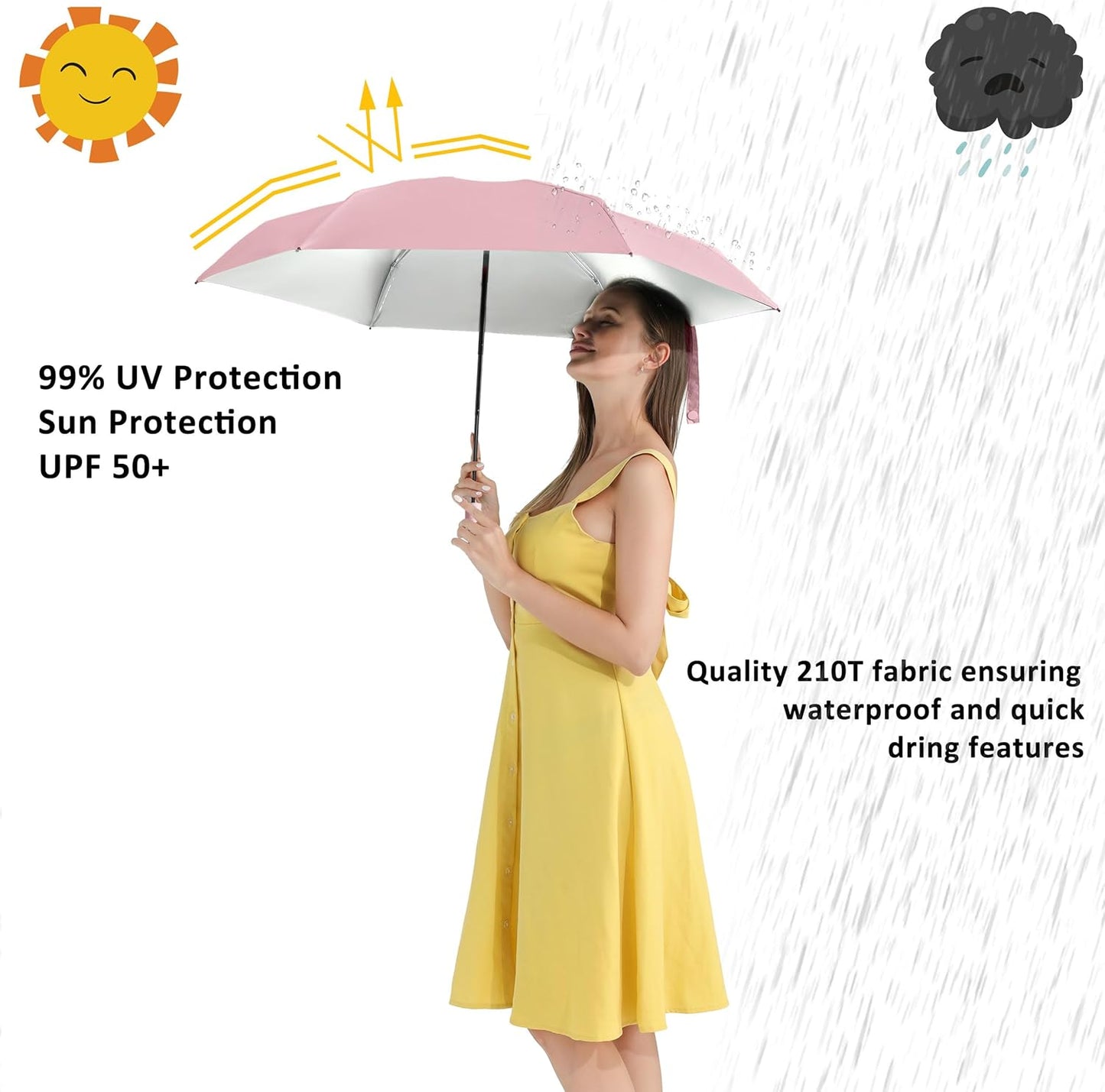 BAODINI Travel Essentials Mini Umbrella for Purse With Case Small Compact UV Sun Protection Lightweight Tiny Pocket Manual Open Close Umbrella for Women Kids and Men Fit Purse Backpack