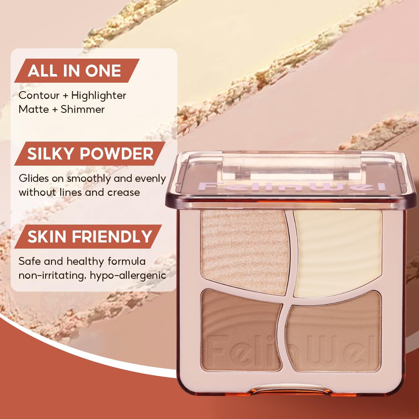 Highlight Contour Makeup Palette Effortless Blending Matte Shimmer Highlighter Palette and Bronzer Powder for Warm Toned Skin with Brush