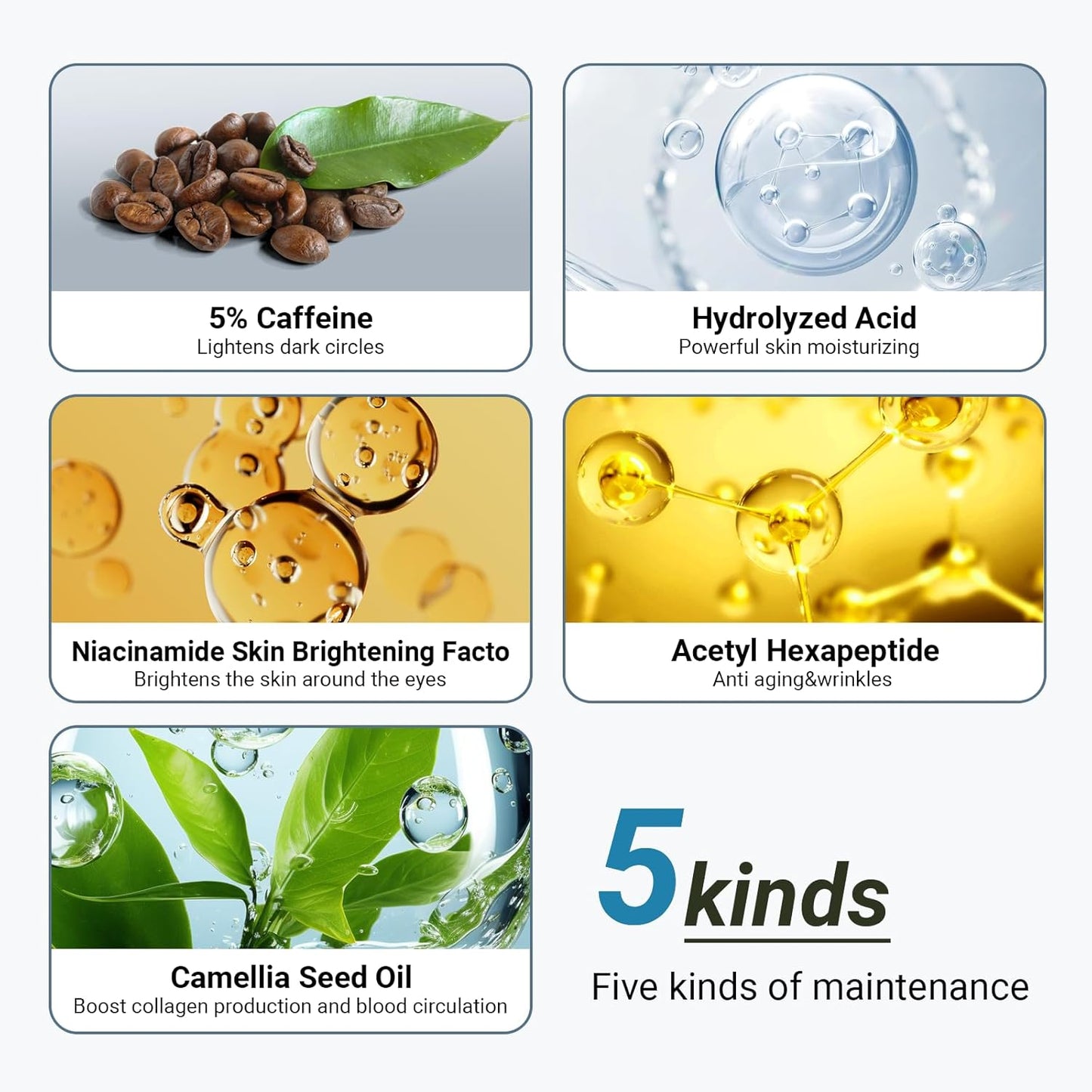 5% Caffeine Peptide Eye Serum, Under Eye Roller Cream for Dark Circles, Puffiness, Bags Under Eyes - 360° Massage Ball Cream for Wrinkles, Fine Lines and Firming (Dark Blue)