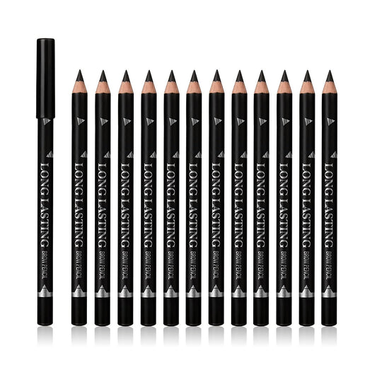 12 Pcs Black Eyebrow Pencil Eyeliner Set, Waterproof Eye Brow Pencil, Easy to Color, Long Lasting Eye Liner Gel Pen, Women Professional Eye-Makeup Pencil
