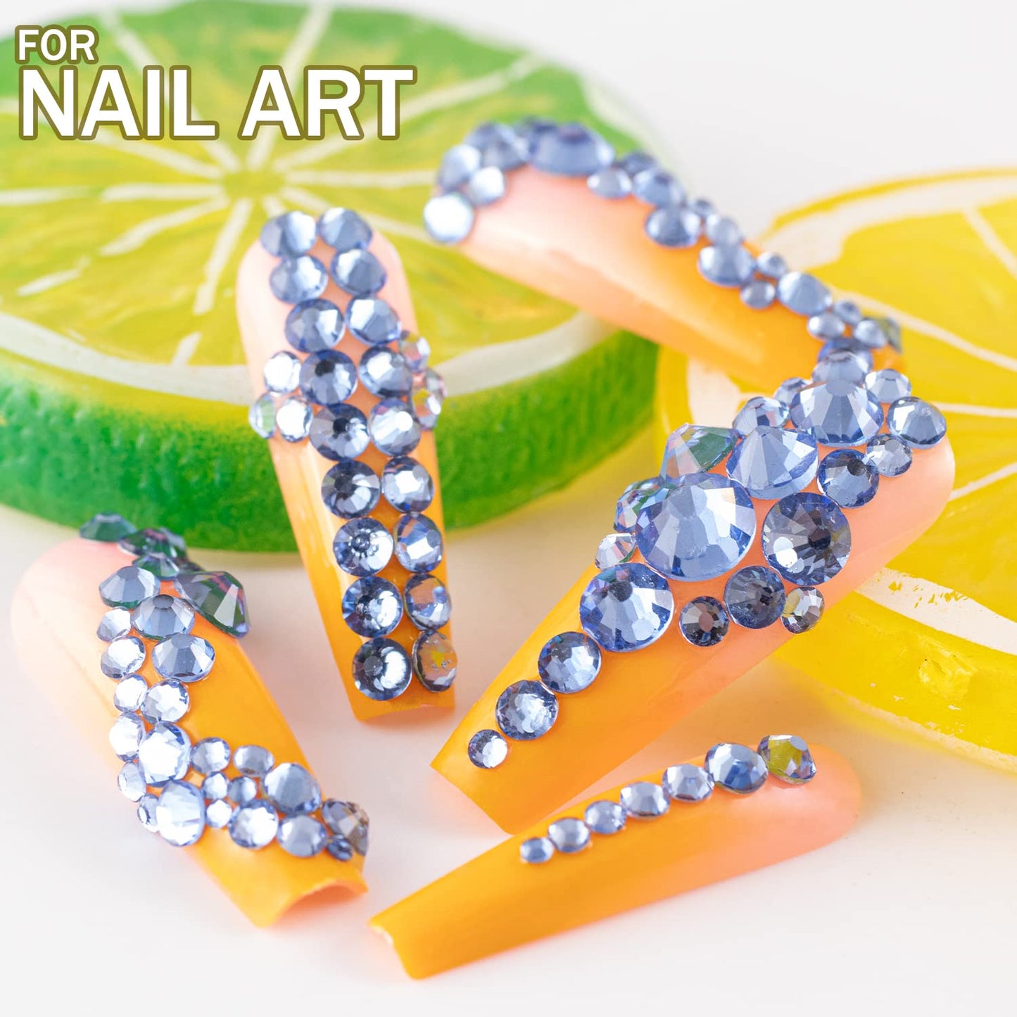 One Pack 2000 Pcs of Flatback Round Sky Blue Rhinestones 6 Sizes (1.5-6 mm) with Nail Art Rhinestone Picker Pencil and Tweezer for DIY and Salon Use