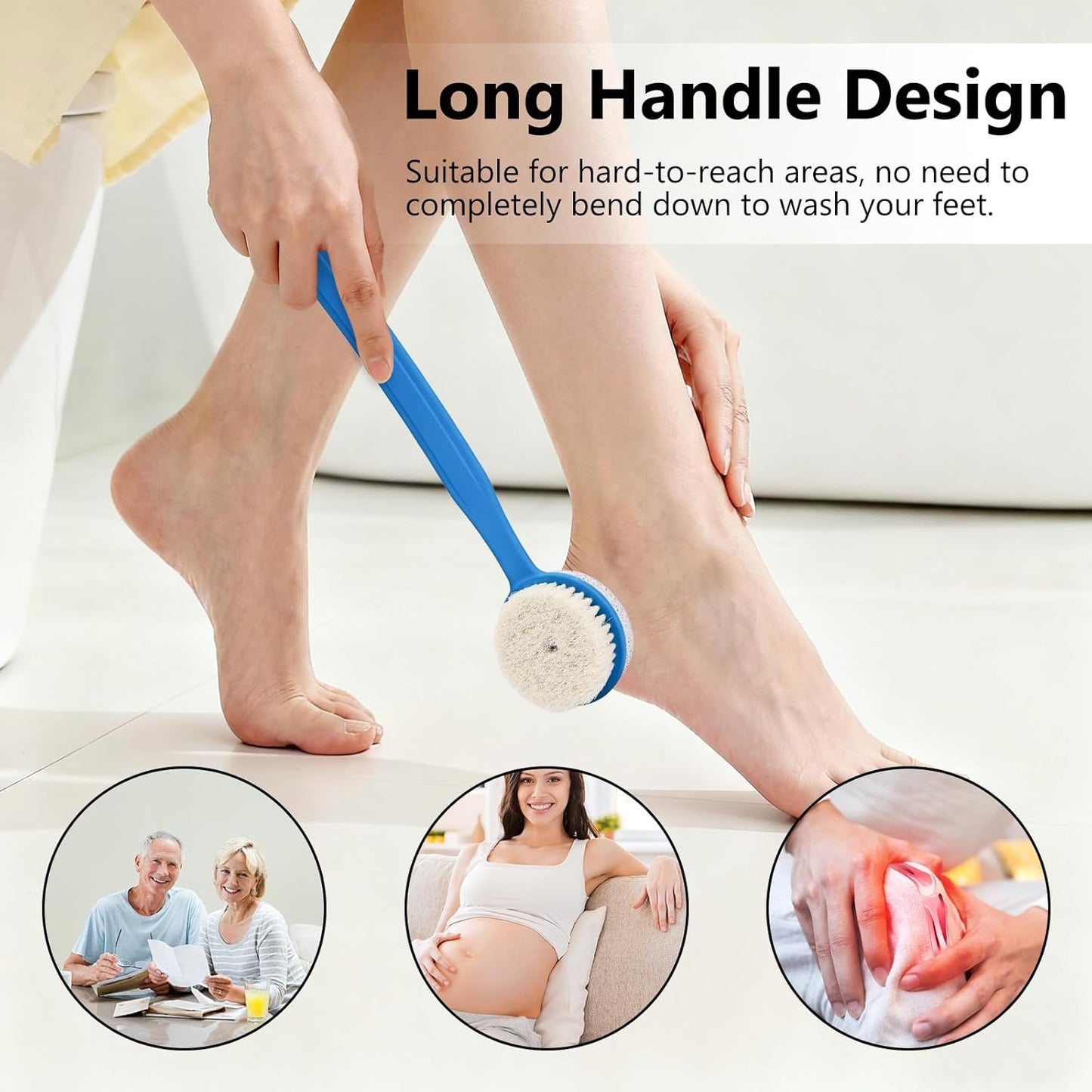 Pumice Stone for Feet with Long Handle (Double-Faced Curved Handle,Blue, Count, 1)