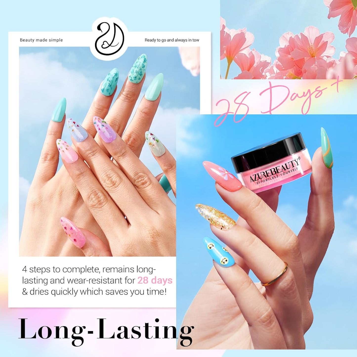 AZUREBEAUTY Dip Powder Nail Kit with Electric Nail Drill 24 Colors Pink Pastel Blue Purple Nails Starter Kit with Dip Liquids Base Top Coat Activator Portable Manicure French Nail Art Essential Set