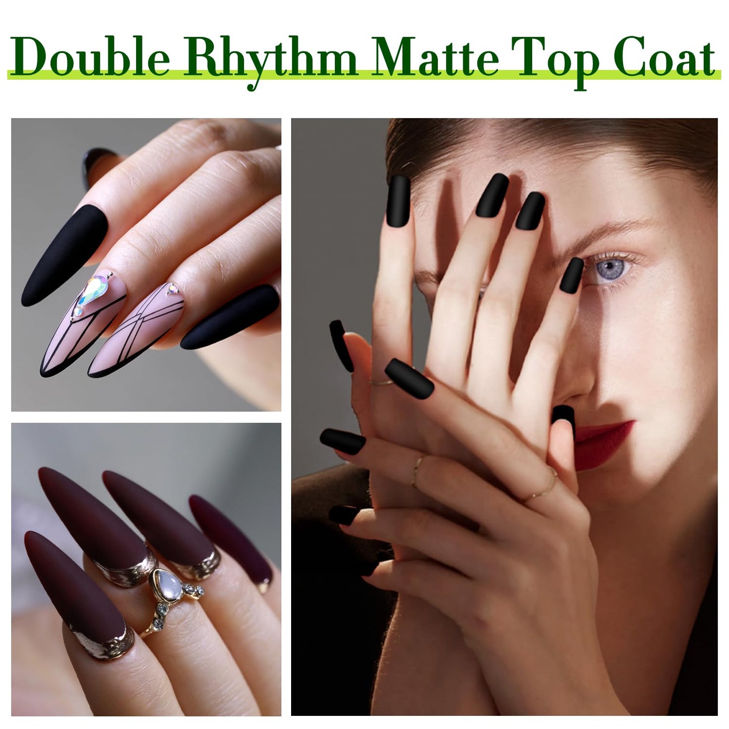 Double Rhythm 15ML No Wipe Gel Top Coat Base Coat Iridescent Glitter Shimmer 2 in 1 Nail Polish Soak Off Manicure DIY Home Salon (Matte Top Coat)