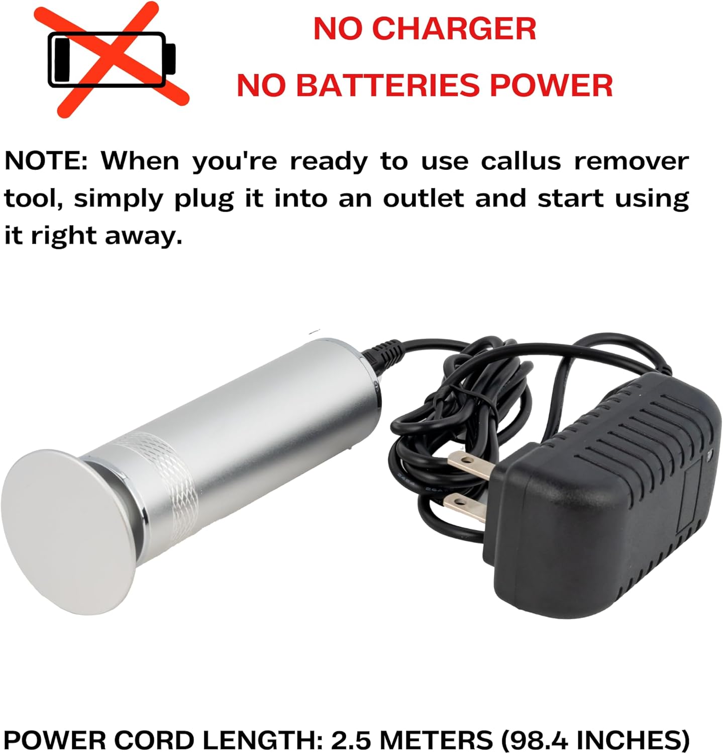 High Power Electric Foot Callus Remover, 2025 Upgrade with 100-inch Extra-Long Cord and 60 Replaceable Sandpaper Discs, Electric Foot File for Cracked Heels and Dead Skin, Silver