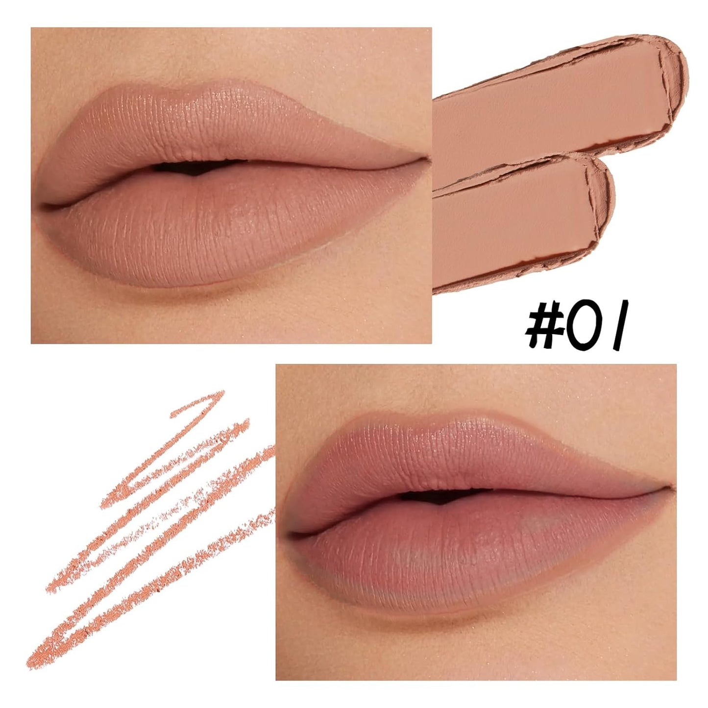 Boobeen Double-ended Lipstick Lip Liner Makeup Velvet Lipgloss Lipstick, Creamy Lip Pencil for Women Matte Long-lasting Matte Satin Finish, Nourishing and Non-fading