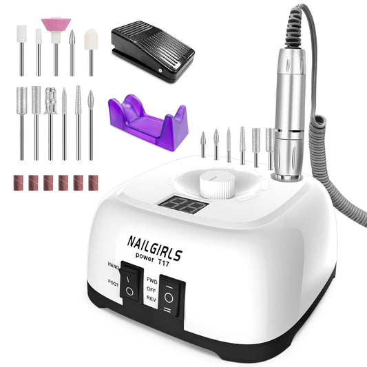 NAILGIRLS Electric Nail Drill Professional 35000RPM with Foot Pedal, Nail Drill Machine for Acrylic Gel Nails Manicure Pedicure with LCD Display Efile Tool for Salon Home Use