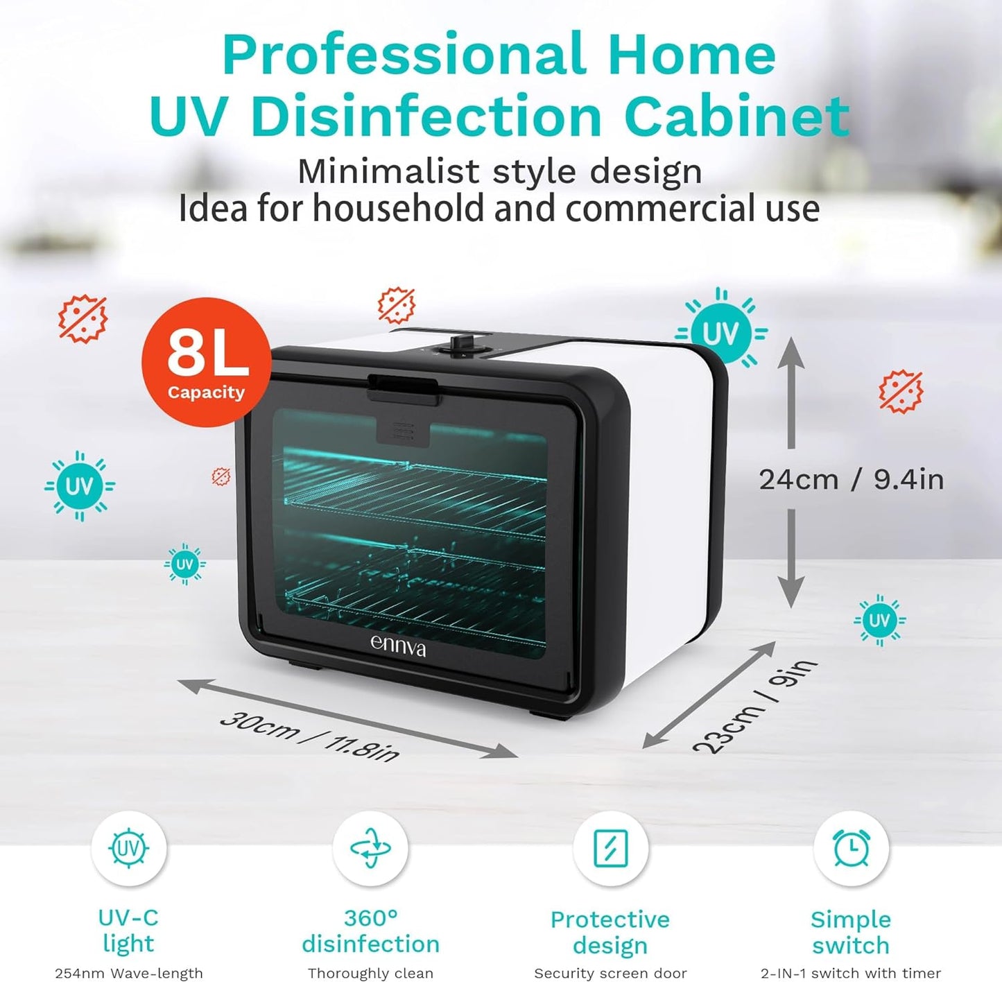 ENNVA UV Sanitizer Box Large - UV Light Sanitizer Box - Nail Tool Cleaning Machine - Ultraviolet Disinfection Cabinet for Phone, Toys, Nail Salon Tool - White