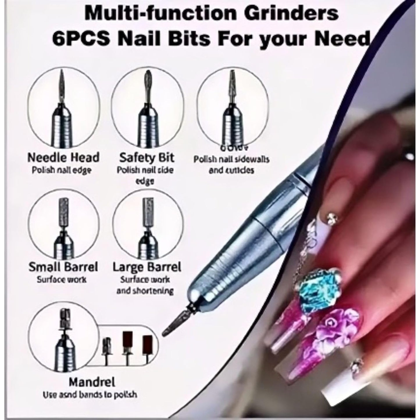 Nail Drill, Professional Cordless Nail Drill, 45,000 RPM Manicure Machine for Women Buffing and Polishing Nail Tool Set with LCD Display for Home DIY Salon Manicure, Purple