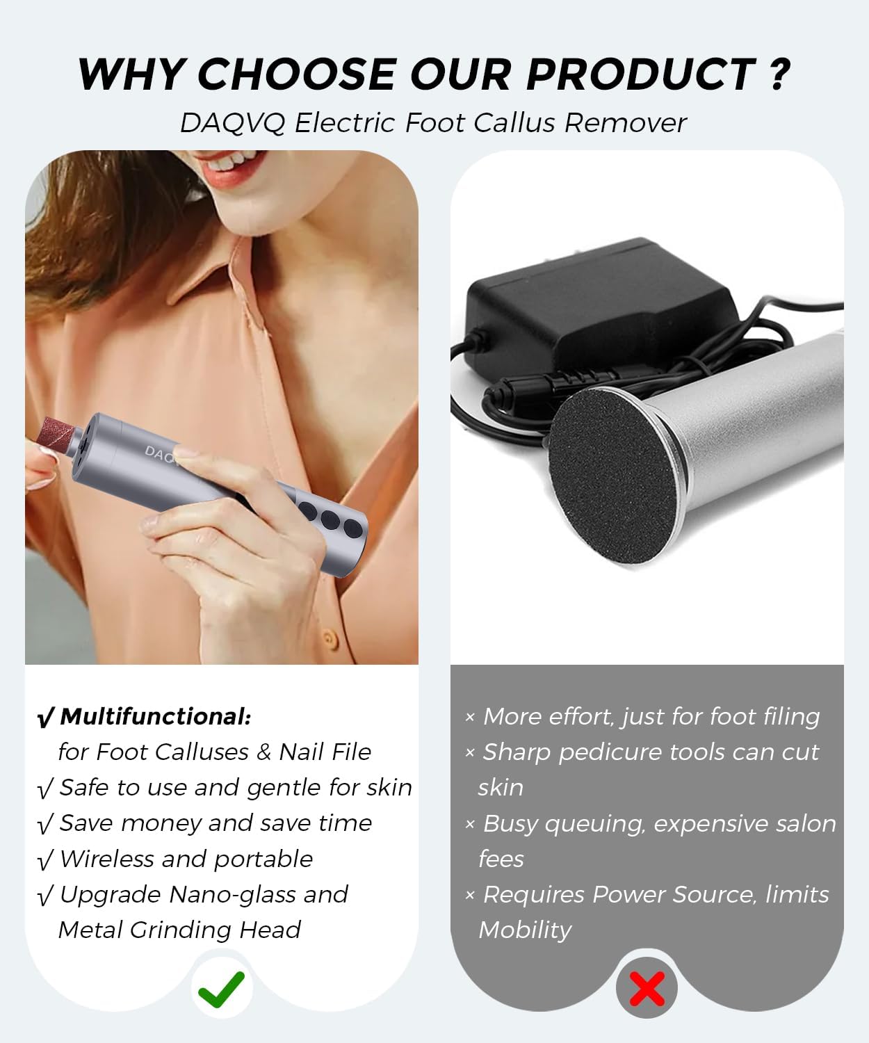 Electric Foot Callus Remover with Nano-Glass Head & 60pcs Sandpaper Discs(3 Sizes),2 in 1 Cordless Aluminum Callus Remover for Feet and Nail Care,Adjustable Speed Pedicure Tools for Dead Skin-Grey