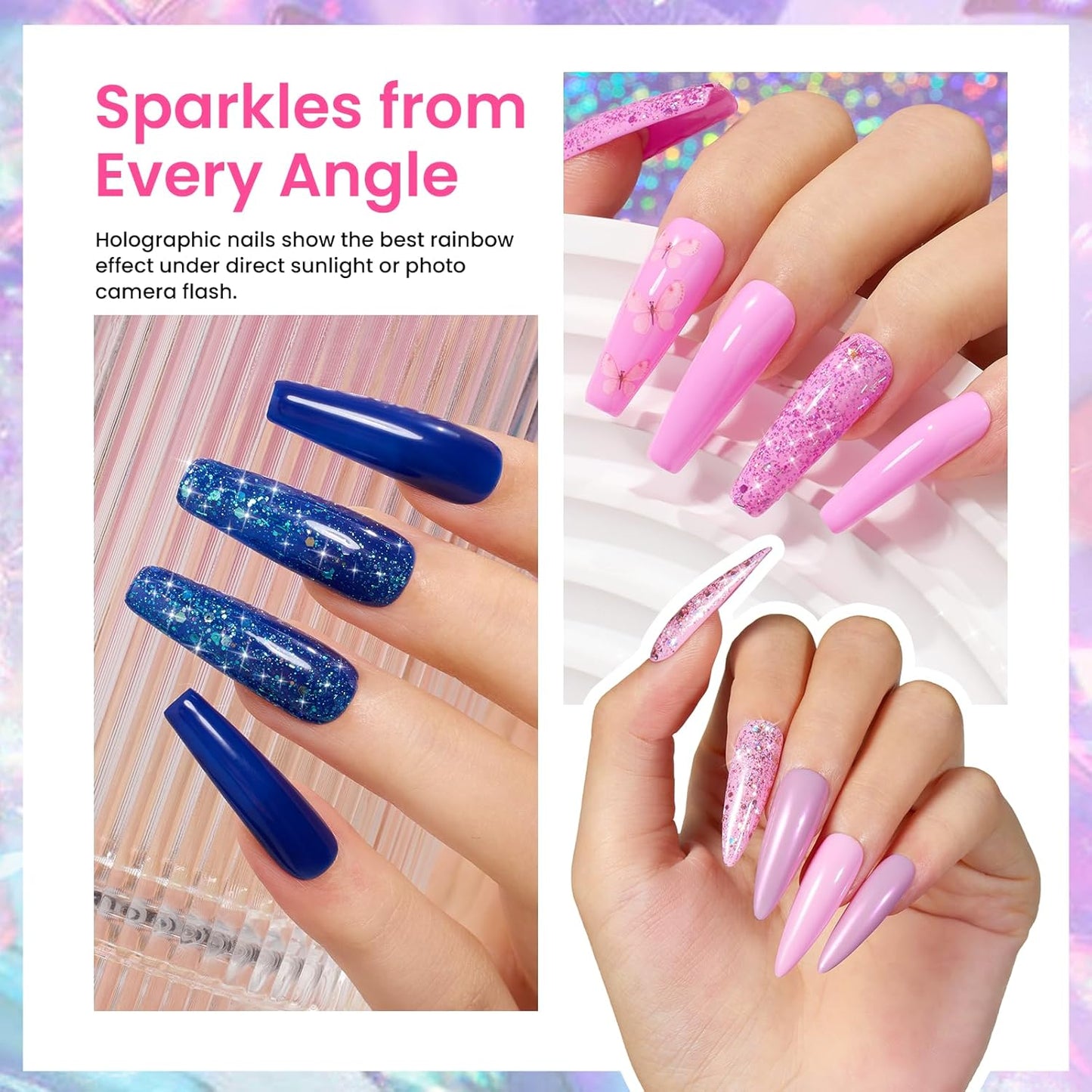 Beetles Glitter Gel Nail Polish 6 Colors Orange Gold Hot Pink Blue Shimmer Silver Colors Sparkly Shiny UV LED Nail Lamp Gel Polish Kit for Home DIY Nail Designs