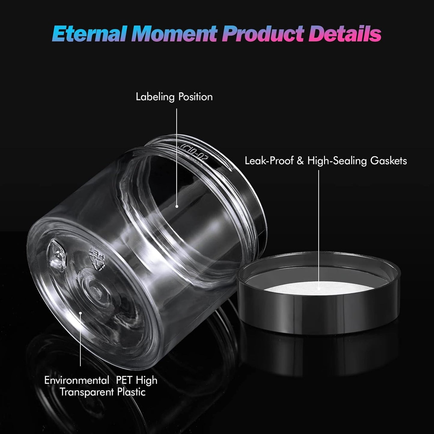 ﻿Eternal Moment 36 Pack 2 OZ Plastic Jars Round Clear Cosmetic Container Jars with Lids, Perfect for Lotion, Cream, Ointments, Makeup, Eye Shadow, Rhinestone, Samples, Pot, Travel Storage