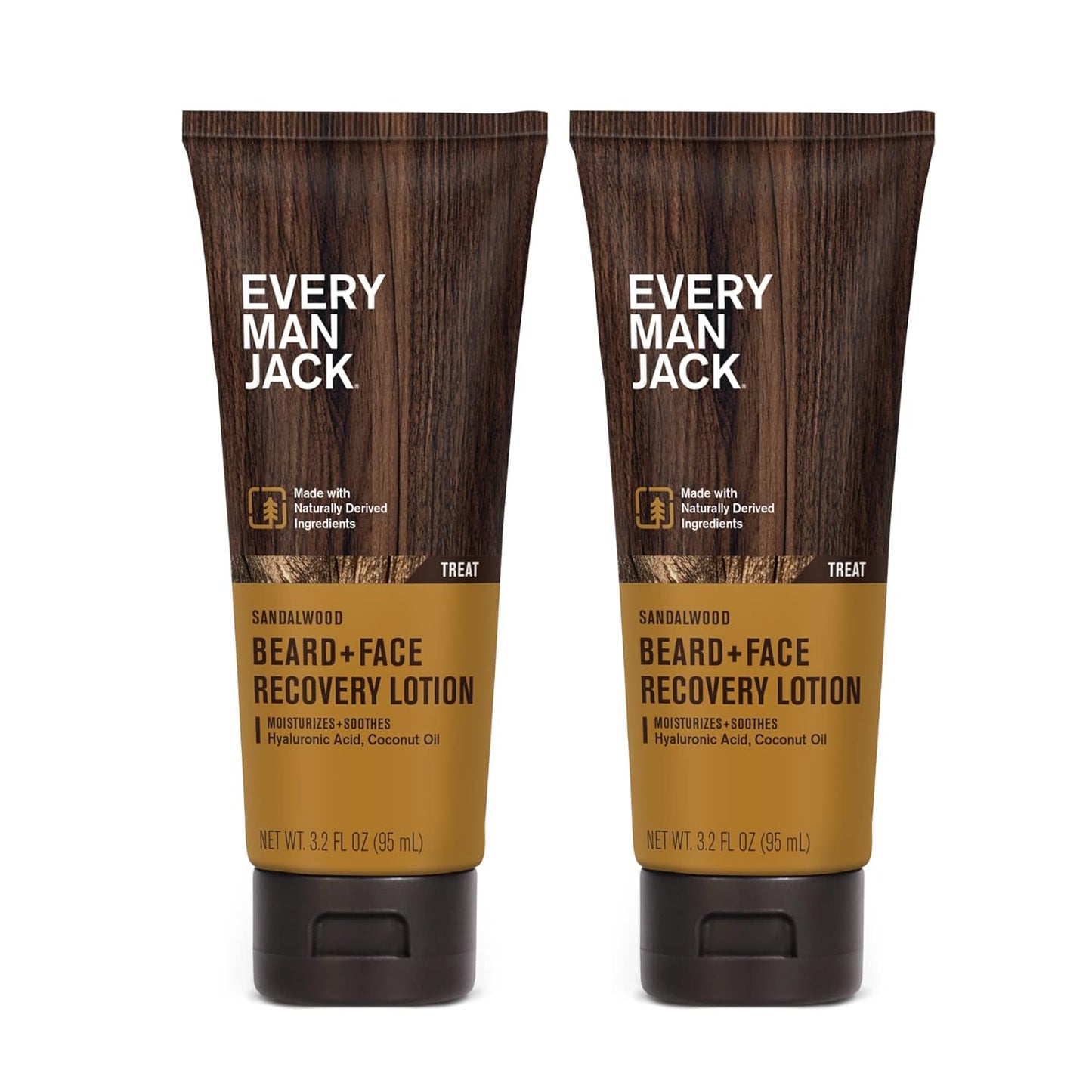 Every Man Jack Beard + Face Recovery Lotion-Moisturizes Relieves Dry Skin and Beard Itch - Light Sandalwood Scent-Made w/Naturally Derived Ingredients like Coconut Oil, and Witch Hazel-3.2oz(2 pack)