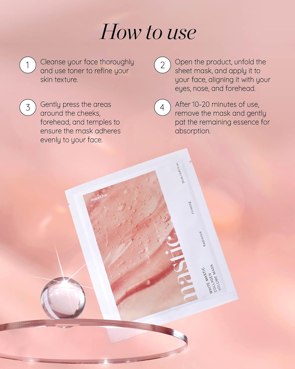 MASTINA White Mastic Face Mask (Collagen Volume, 4 pc) Premium Korean Skin Care for Elasticity & Radiance Rough Sagging Skin White Mastic Hyaluronic Acid