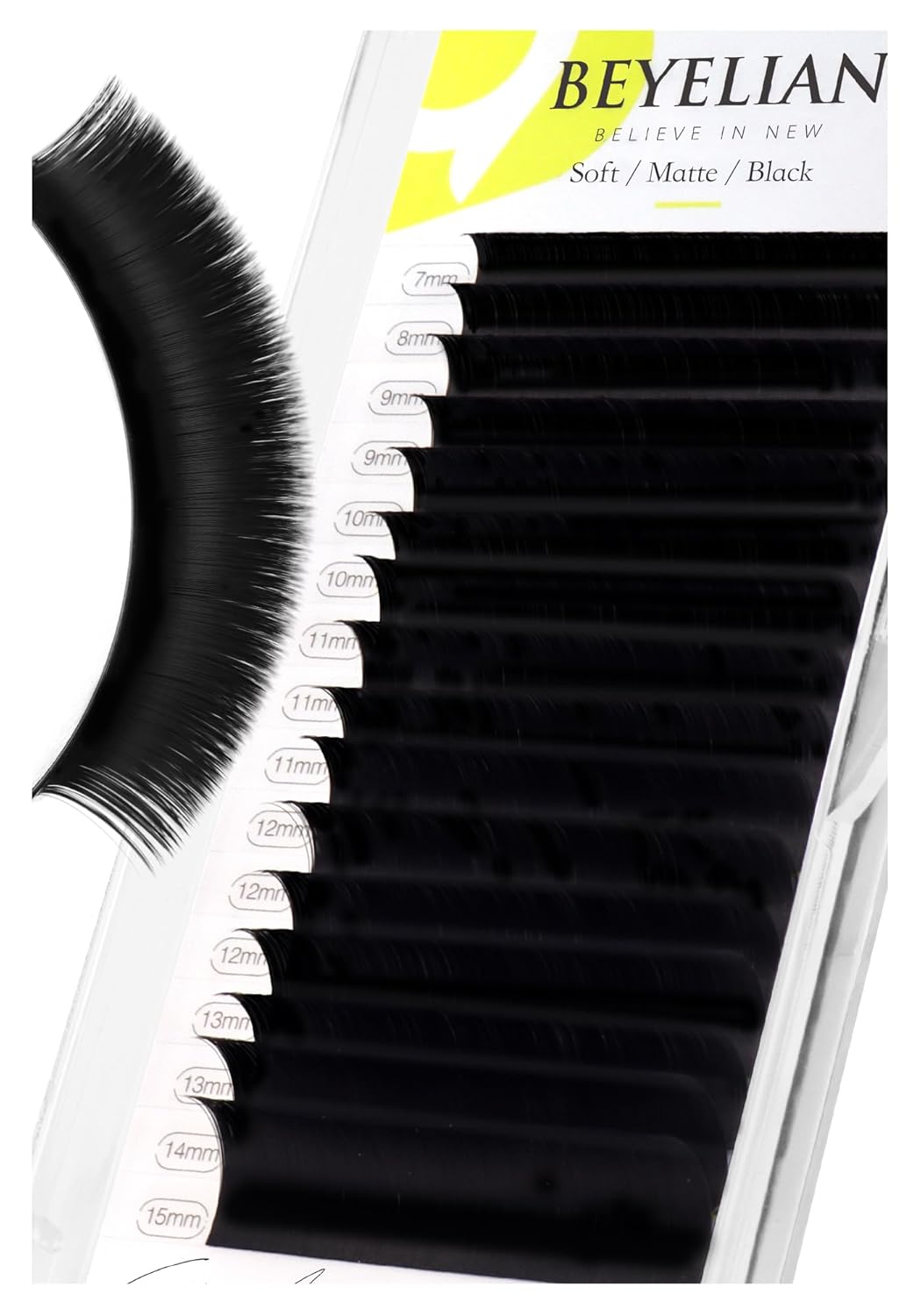 BEYELIAN Eyelash Extension 0.20 C Curl 7-15mm Mixed Tray Easy Fan Lash Extensions Volume Lashes 100°/212°F High Temperature Resistant Classic Professional Use Natural Matte Black (0.20 C 7-15mm Mix)