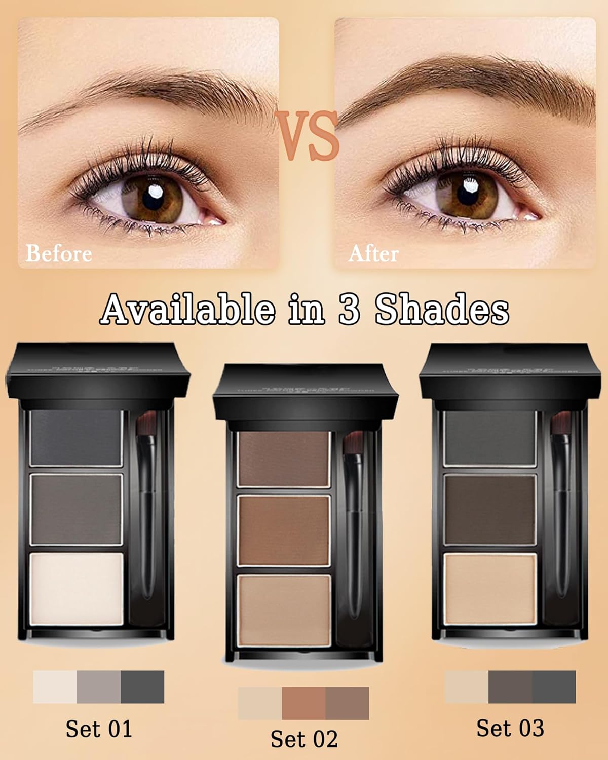 Eyebrow Powder Makeup Kit, 3 in 1 Eyebrow Kit, Brow Powder Palette Waterproof Long-Lasting, Grey Brown Beige Brow Filler, Fill & Sculpt Full Eyebrow Kit for Women, With Mirror, Brush & Razor Set 03