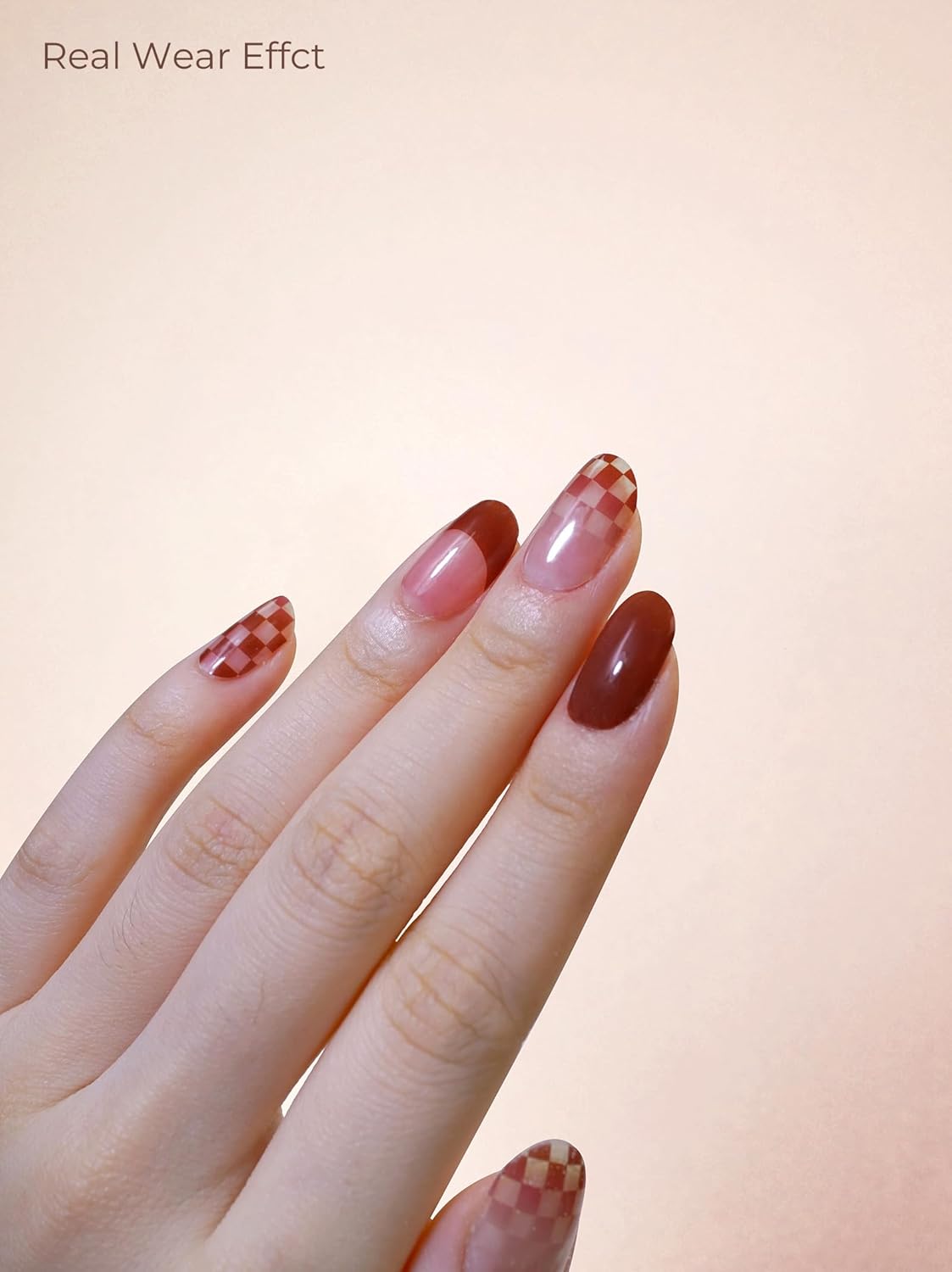 Pre Cured Gel Nail Strips - 44PCS Salon Quality Gel Nail Stickers - Long Lasting Polish Wraps for Women no UV Light Needed Easy Apply& Remove (Chestnut Brown）