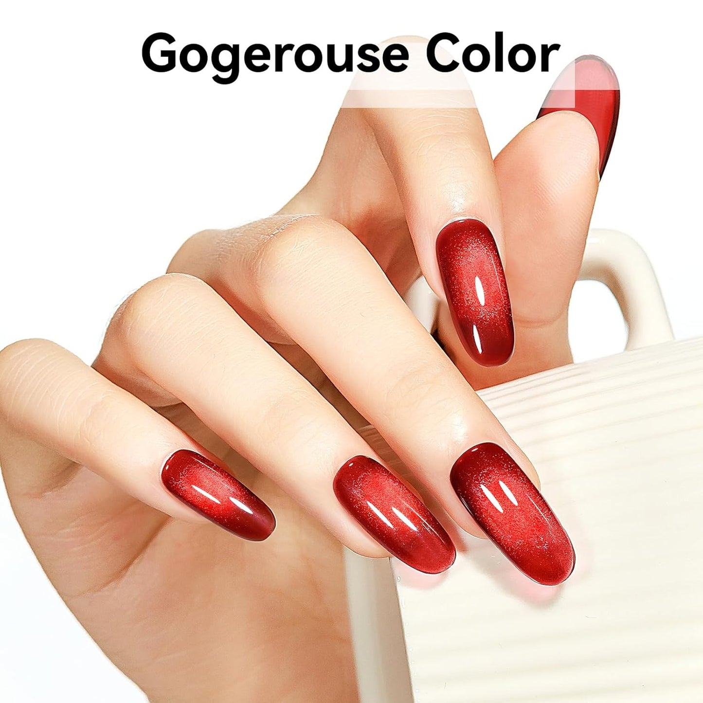 Cat Eye Magnetic Gel Nail Polish, Red Nail Polish Color Burgundy Red Moonlight UV Glitter Holographic With Magnet Manicure Salon DIY At Home