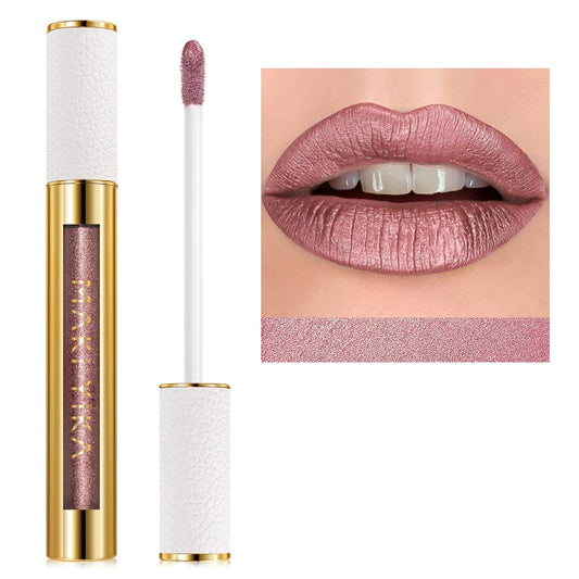MAKI YIKA Metallic Pink Lipstick for Women Nude Lipsticks Long Lasting Shine Glitter Lipstick No Smudge No Transfer Liquid Lip Gloss (BR010 Sweet Sugar)