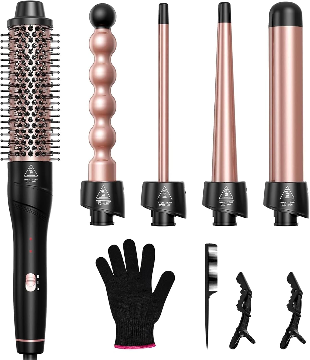 5 in 1 Wand Curling Iron Set, Hair Styling Tools with Thermal Brush and 4 Interchangeable Ceramic Barrels from 1/2 to 1 1/2 inch, Fast Heating, Dual Voltage Hair Curler, Gifts for Women