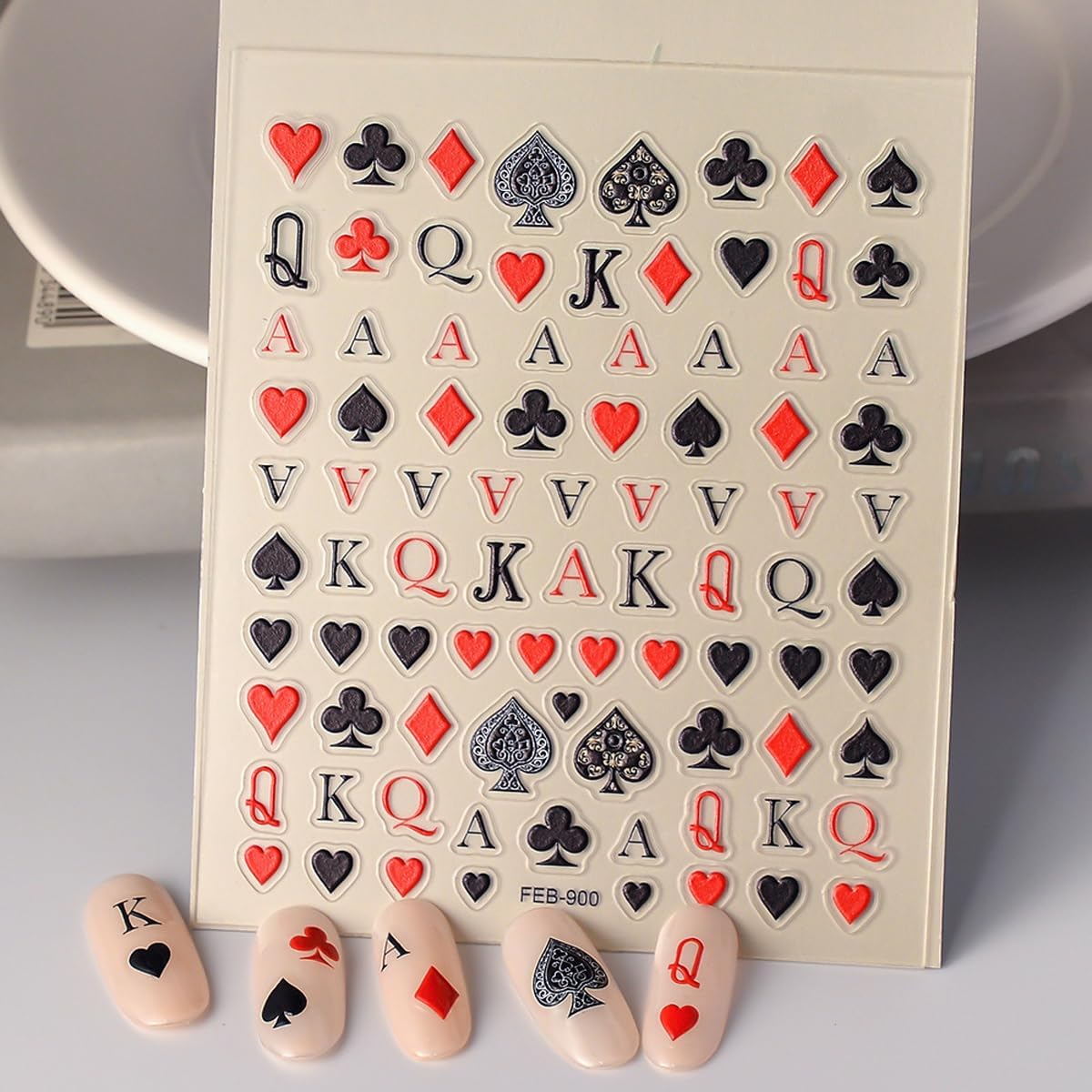 Poker Nail Stickers for Nail Art Palying Card Nail Decals Hearts Spades Clubs Diamonds Stickers for Nails Designs 3D Self Adhesive Nail Supplies & Decorations for Women Girls 1 Sheet