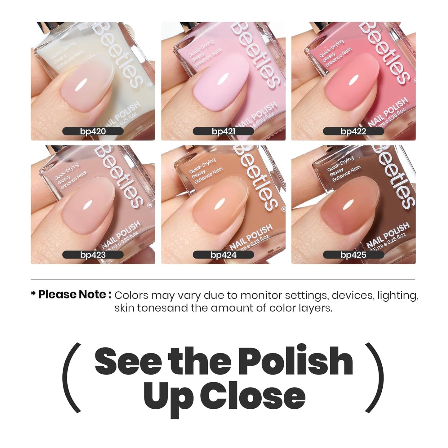 Beetles Jelly Nail Polish Set,6 Colors Pink Nude Jelly Quick Dry Nail Polish Fingernail Fast Drying & Long Lasting Nail Strengthener Polish Gifts for Women