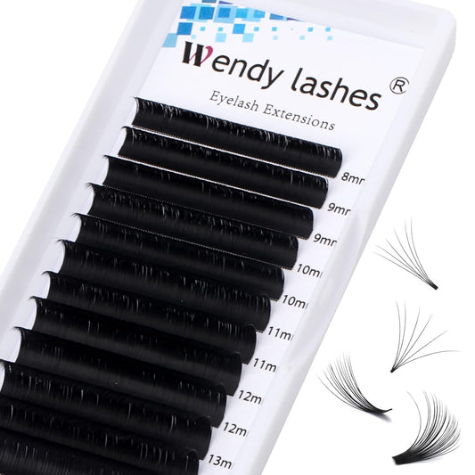 Easy Fan Volume for Lash Artists: Wendy, Handmade Fans for Eyelash Extensions, Self Fanning, Blooming, B-KH, Black, D-0.07-8-14