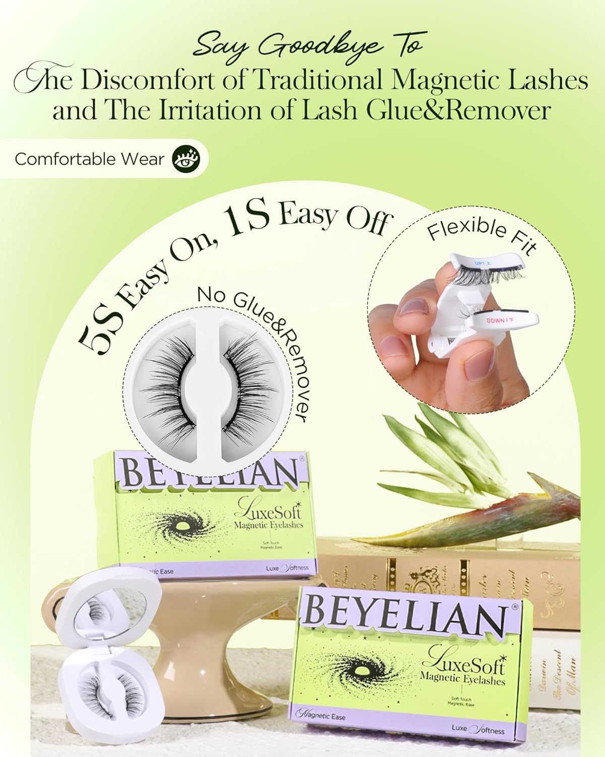 BEYELIAN Magnetic Eyelashes with Applicator Kit, Reusable Natural Look False Lashes, No Glue Needed Soft Magnetic Lashes for Eye MAC-102 (Lightweight & Comfortable)