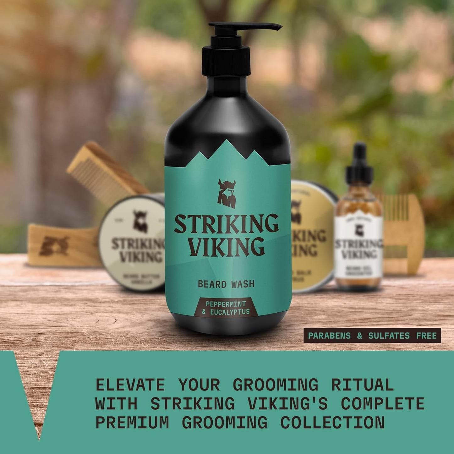 Striking Viking Beard Wash (17 oz) With Natural Peppermint & Eucalyptus Scent - Paraben & Sulfate-Free Deep Cleansing Shampoo For Beard Care