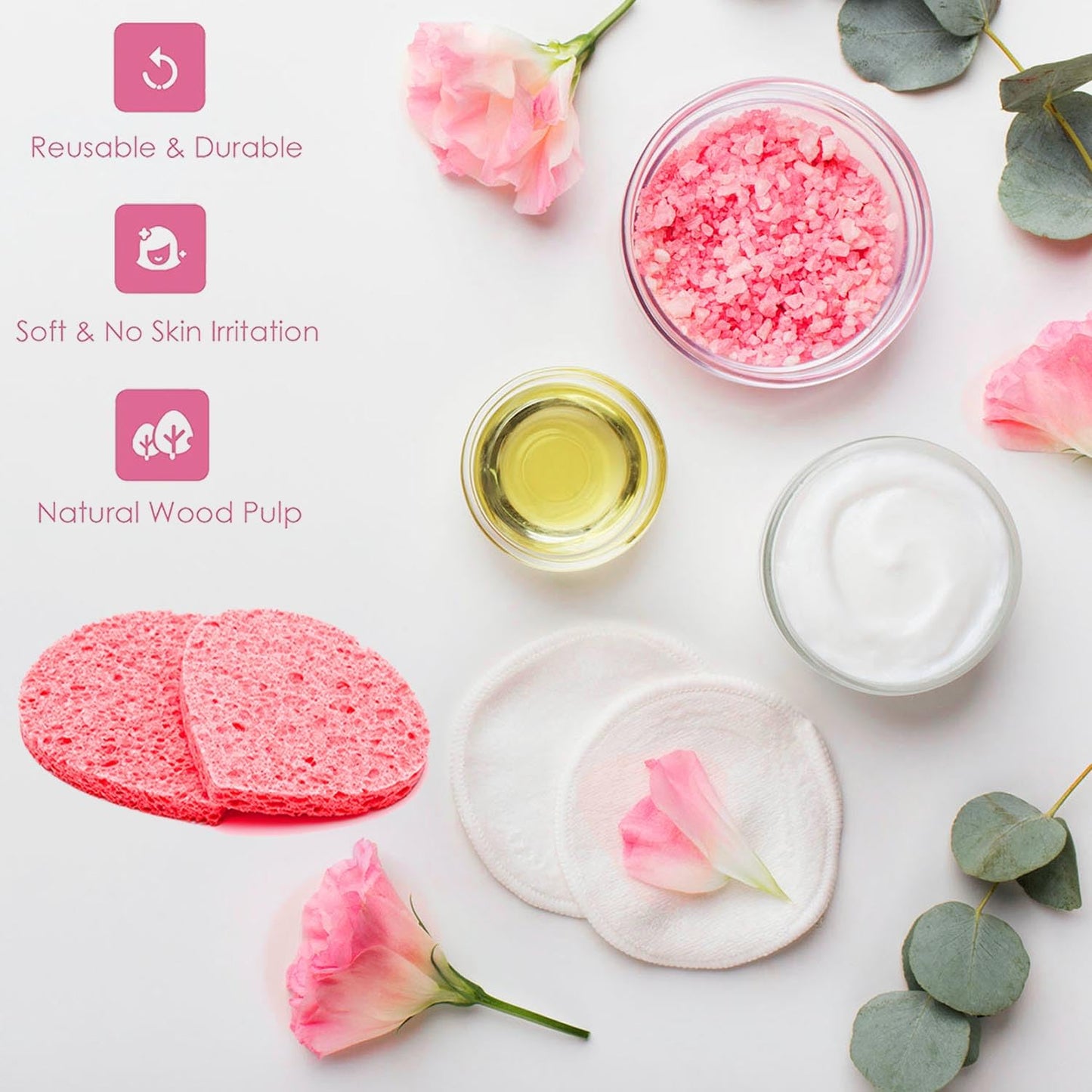 60-Count Compressed Facial Sponges | Makeup Remover Sponge | 100% Natural Cosmetic Spa Sponges for Facial Cleansing | Exfoliating Mask | Face Scrubber (Drop)