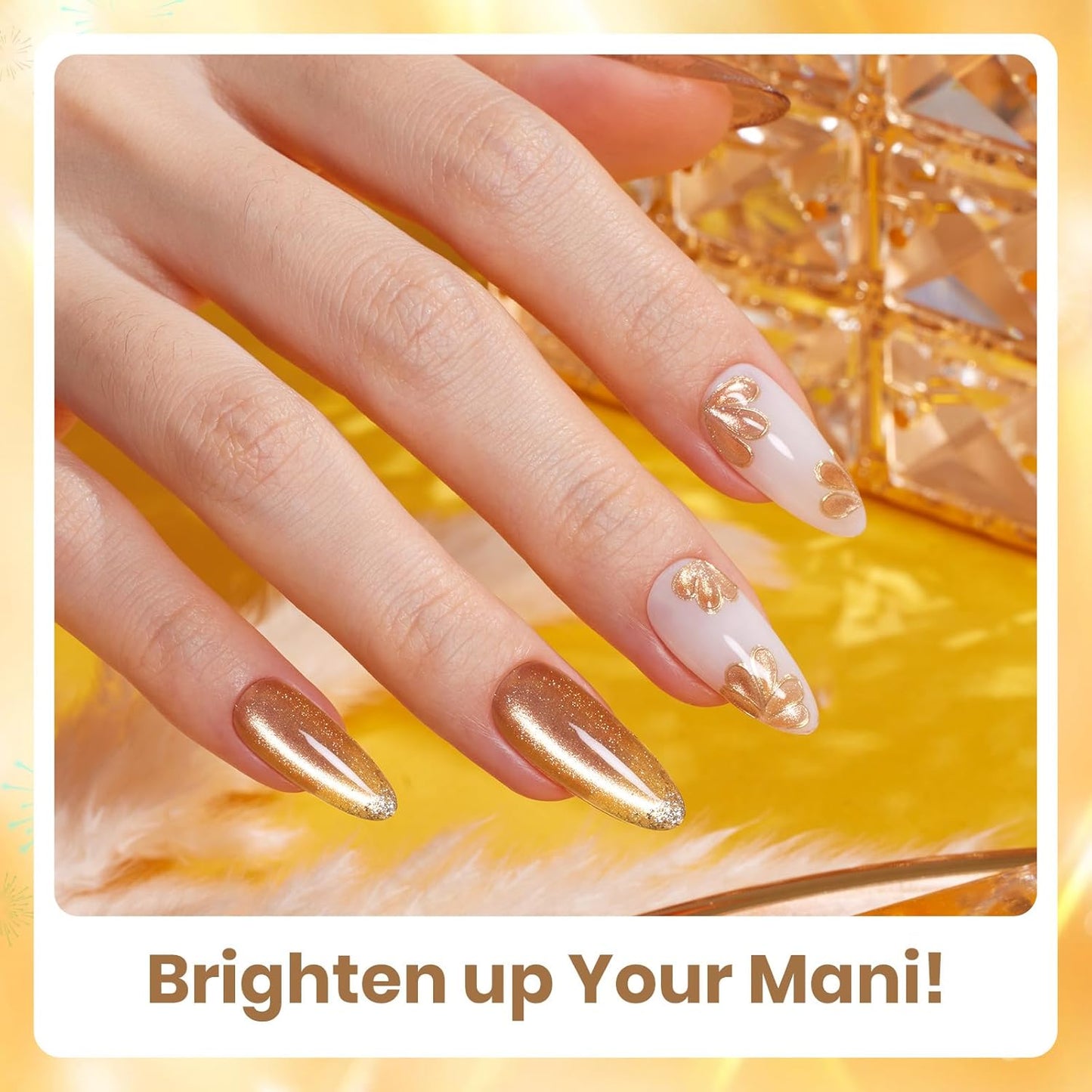 beetles Glitter Gel Polish Set - Daring Glow Collection, Gold Cat Eye Gel Colors Red Gold Glitter Shimmer Yellow Orange Christmas Nails Art Soak off Uv LED Manicure Nail Trend Gift for Women