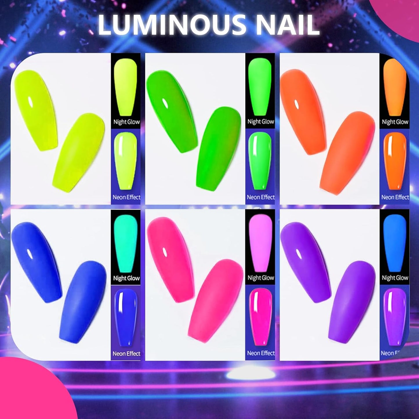 Glow in the Dark Nail Powder, 6 Colors Glow Dark Powder Dip Powder, Luminous Pigment Powder Fluorescent Neon Dipping Powder for Nail Art Decoration, Resin Craft(YYSDDPS-No.14-6PCS)