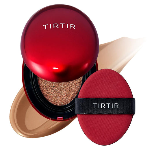 TIRTIR Mask Fit Red Cushion Foundation | Full coverage, Weightless, Skin fit, Satin Glow Finish, Korean Makeup BB Foundation, beauty, Tattoo cover up, Buildable (#37C Almond, 0.63 Fl Oz)