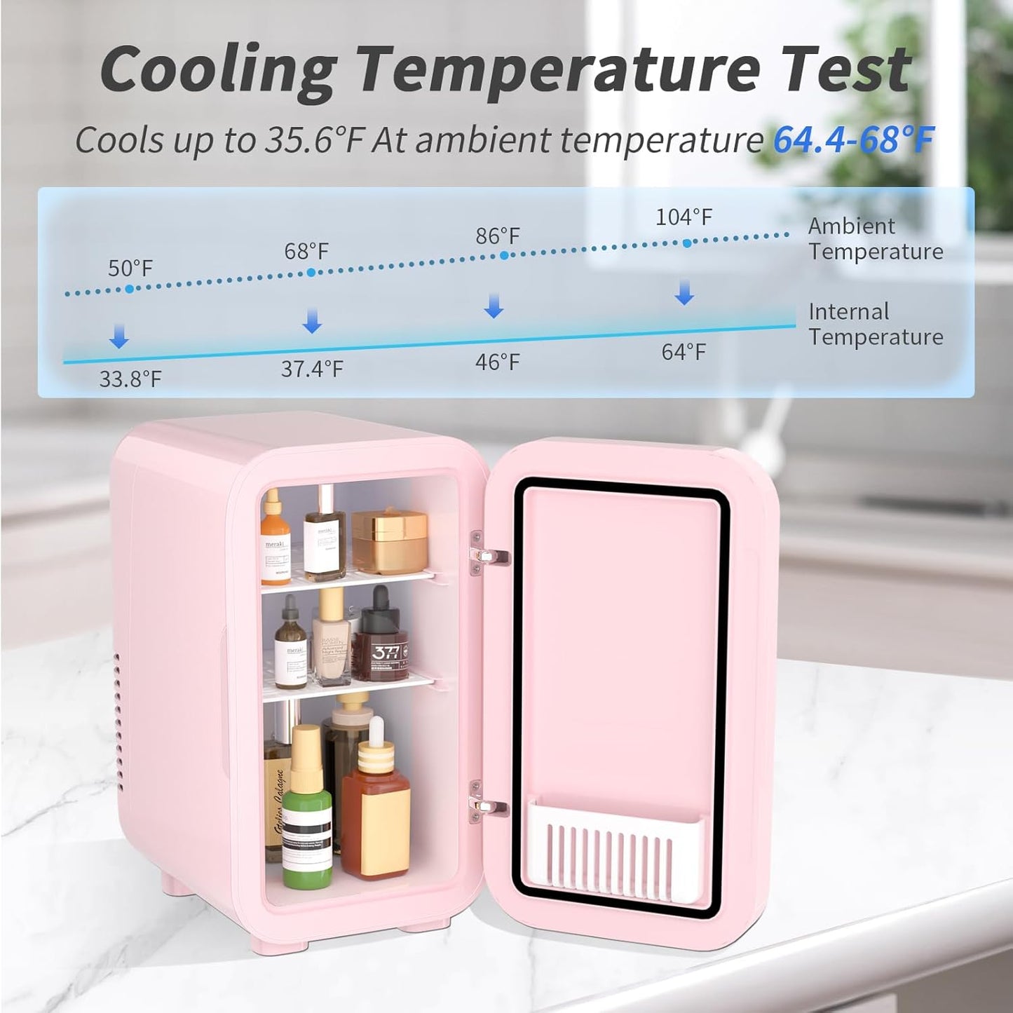 YASHE Mini Fridge, 6 Liter/8 Can 110V AC/DC Portable Thermoelectric Cooler Refrigerators for Bedroom, Skincare, Beverage, Office, Dorm Room and Car, Pink