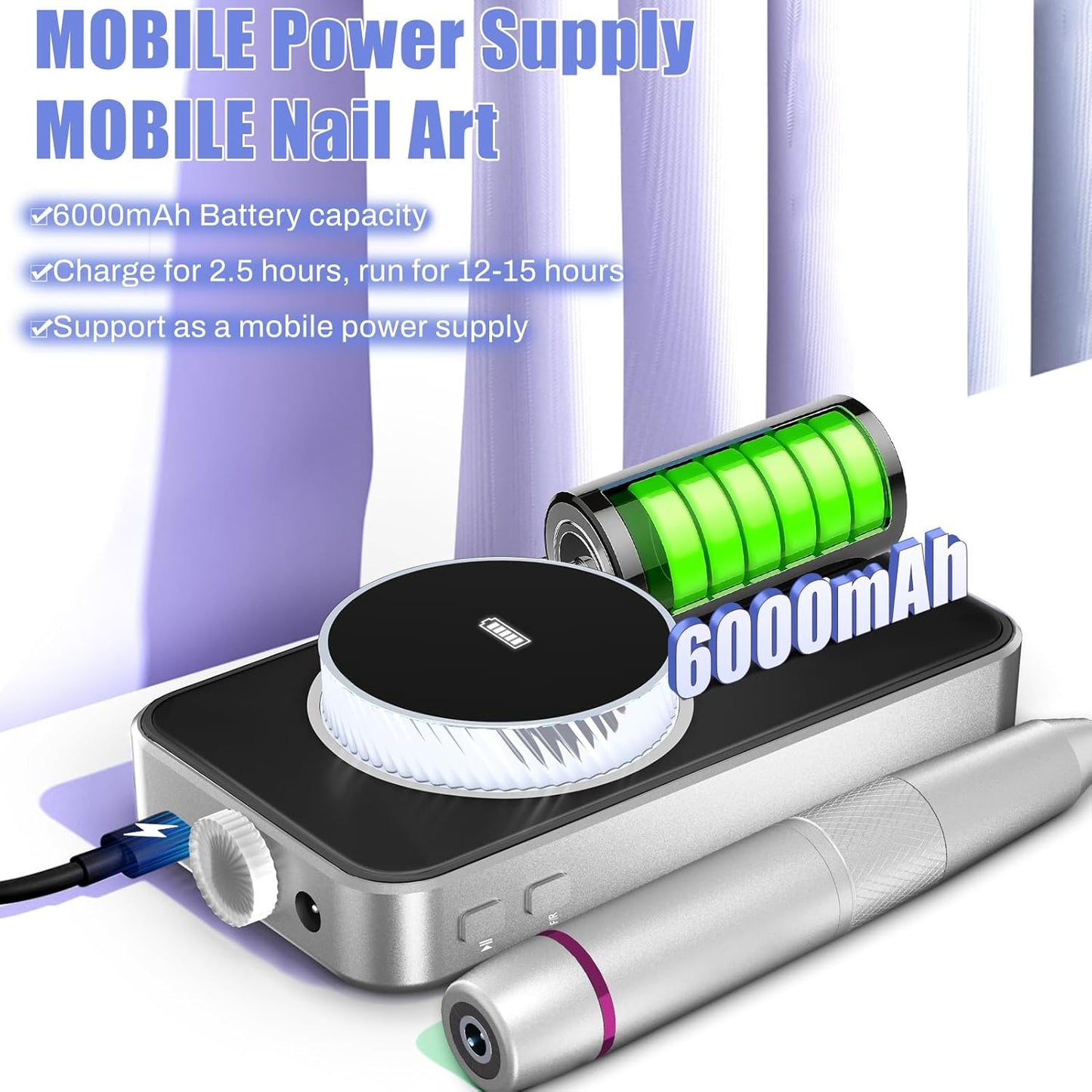 Electric Nail Drill Professional 50000RPM, 2025 Pro Fast Removal Electric Nail File for Acrylic Gel Nails, 6000mAh Rechargeable Nail Drill Machine, Efile Kit with 12pcs Bits for Manicure Salon Home